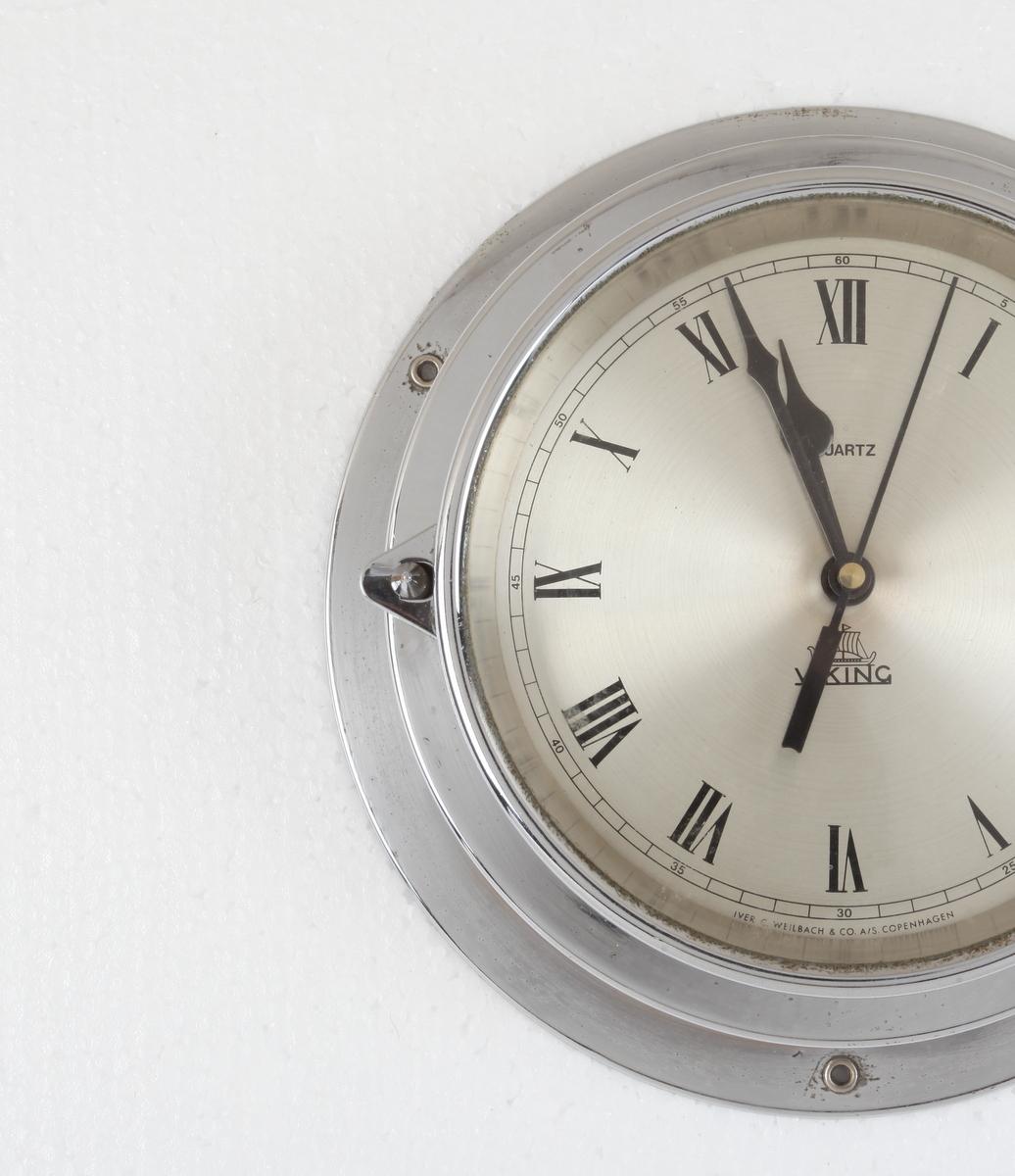 Ship's Chrome Wall Clock by Viking, 1970s, Denmark In Good Condition In Nantucket, MA