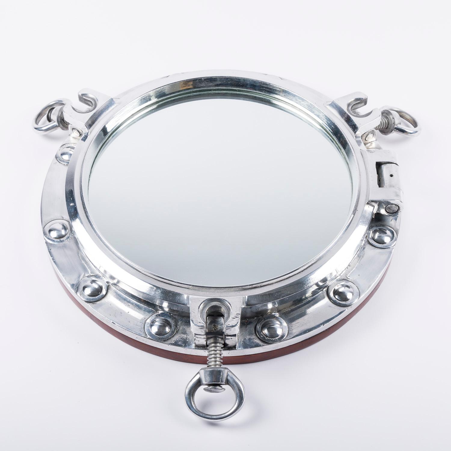 European ship's circular aluminium porthole mirror for wall mounting