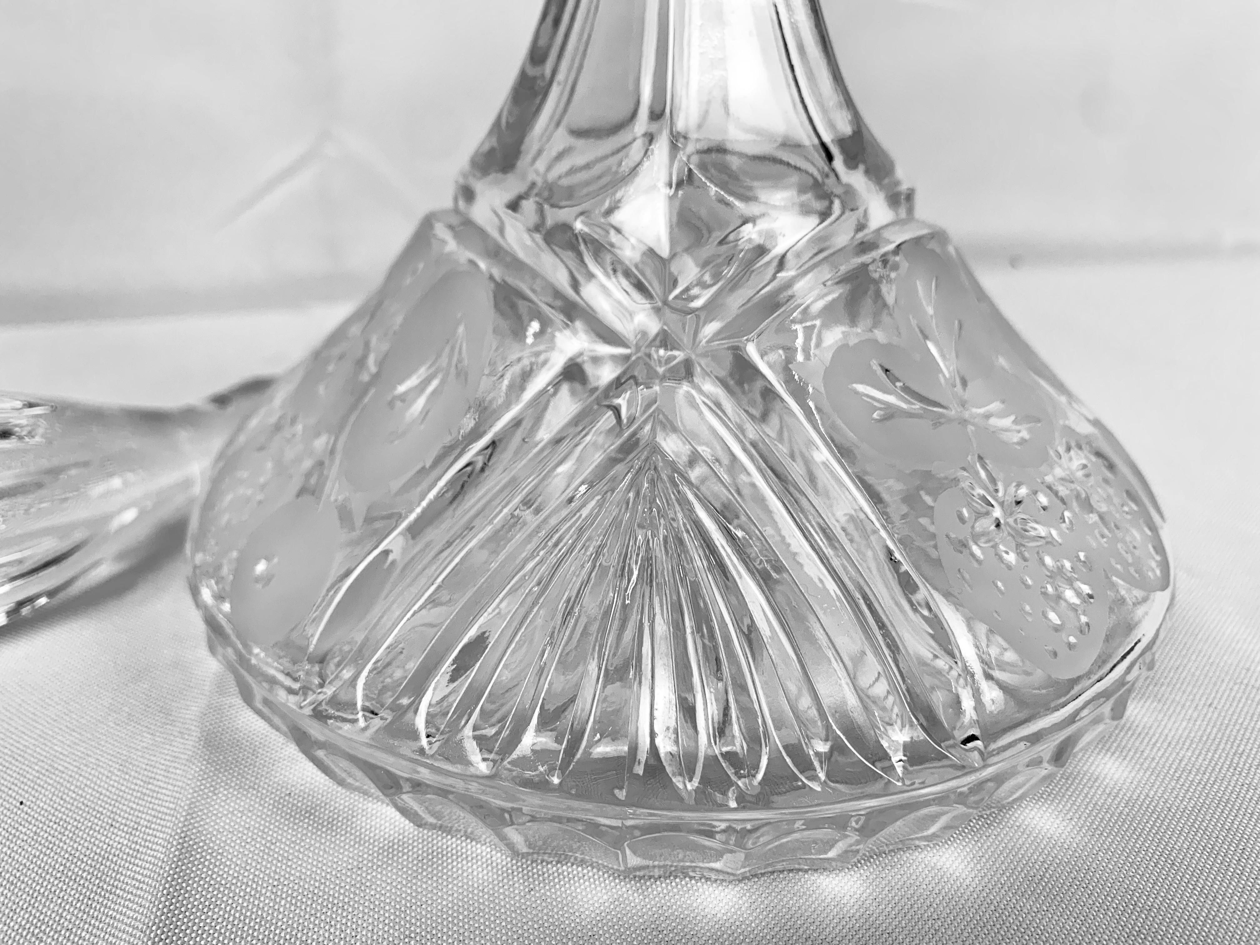 Polished Glass Decanter with Etched Strawberries