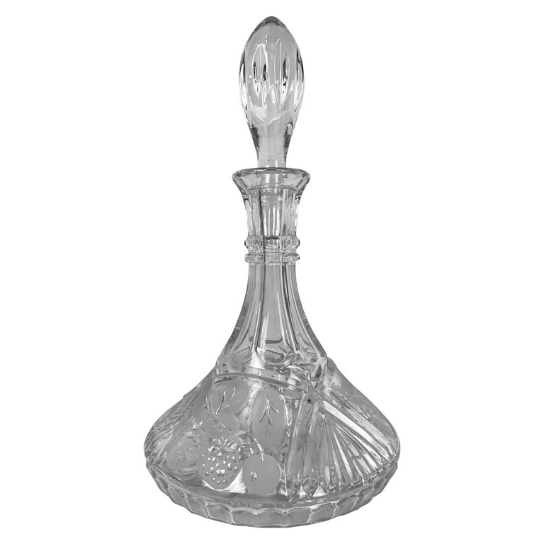 Glass Decanter with Etched Strawberries at 1stDibs