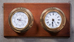 Ships Clock and Barometer in Teak and Brass, 1960s
