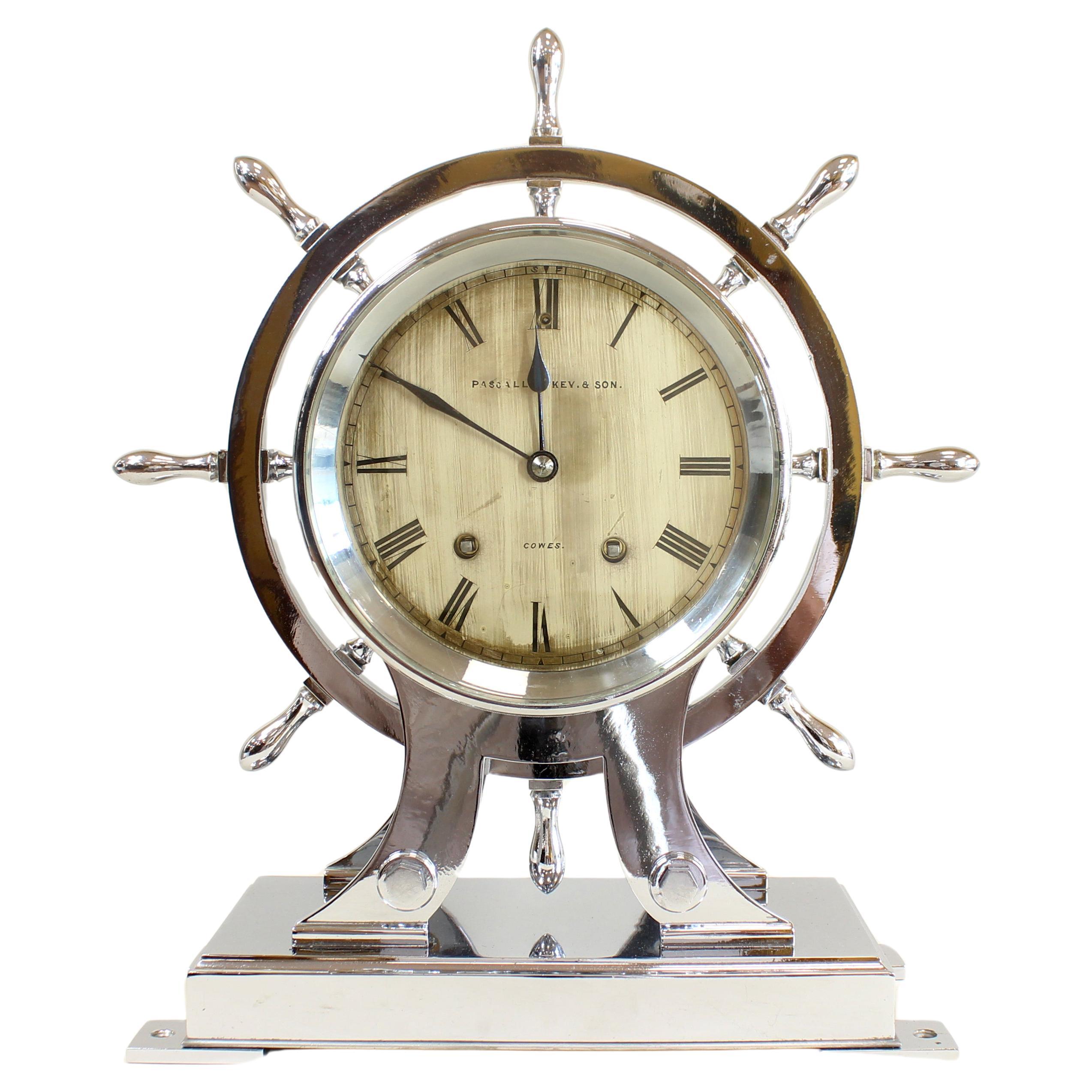 Ships Clock By Gay Vicarino, retailled by Pascall Atkey of Cowes. For Sale