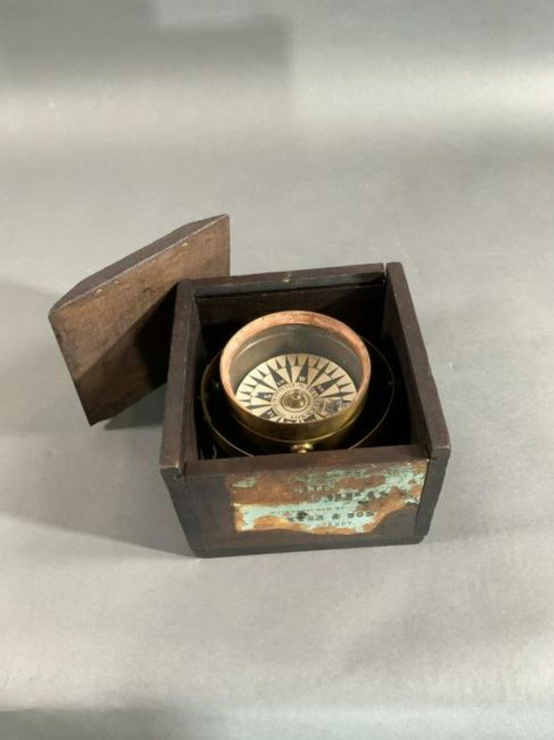 Nineteenth century ships compass by Samuel Thaxter of Boston. Compass card is marked with 