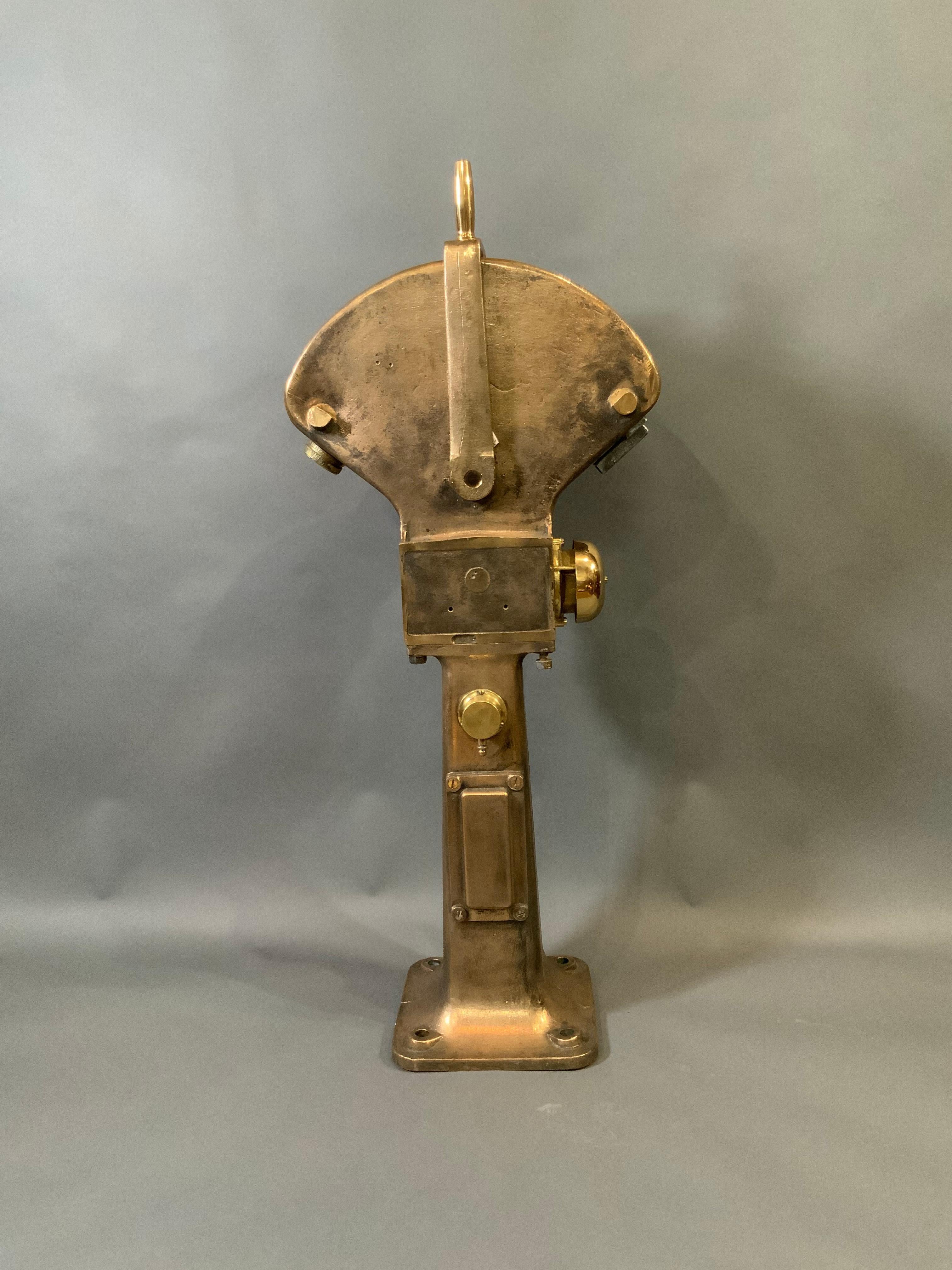 Ships course telegraph by the notable firm Siemens and Company Ltd of London. This substantial piece weighs 157 pounds. Unit is highly polished and lacquered and has commands including Hard, course, starboard, steady, etc. Dimensions are 45 tall, 21