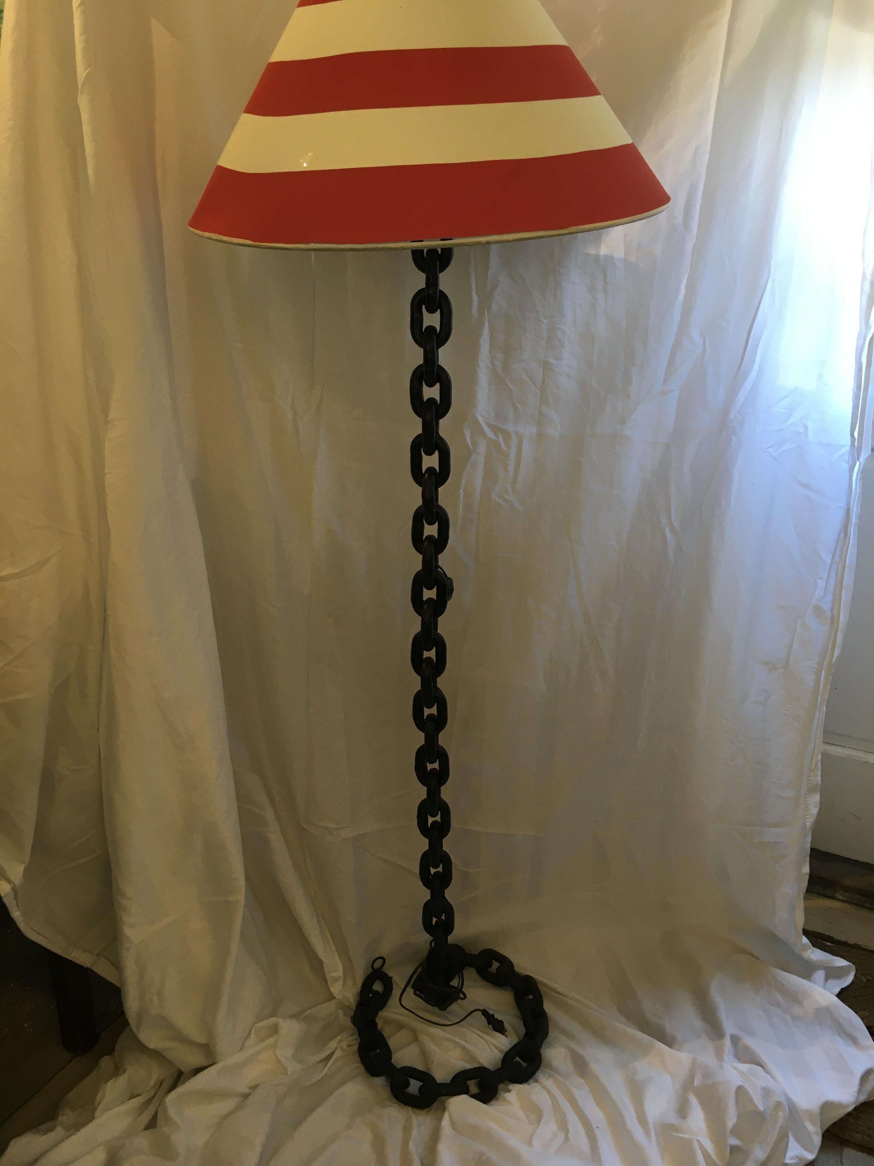 Industrial Ship’s Iron Chain Converted to Nautical Floor Lamp
