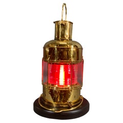 Retro Ship's Lantern of Solid Polished Brass with Fresnel Lens by Nippon Sento Co. LTD