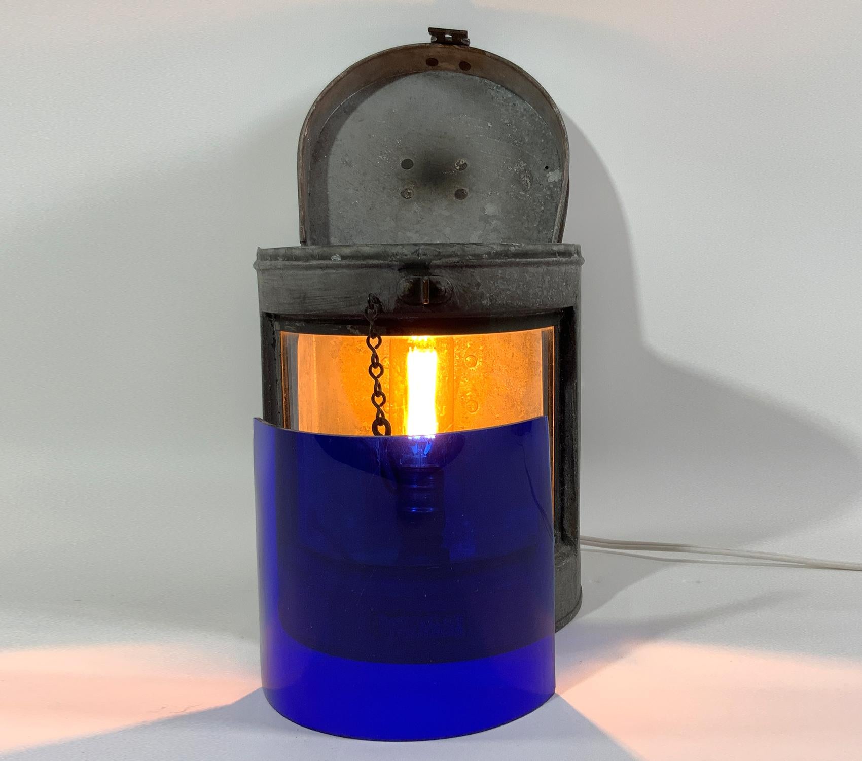 Ships Lantern with Cobalt Blue Lens For Sale 6