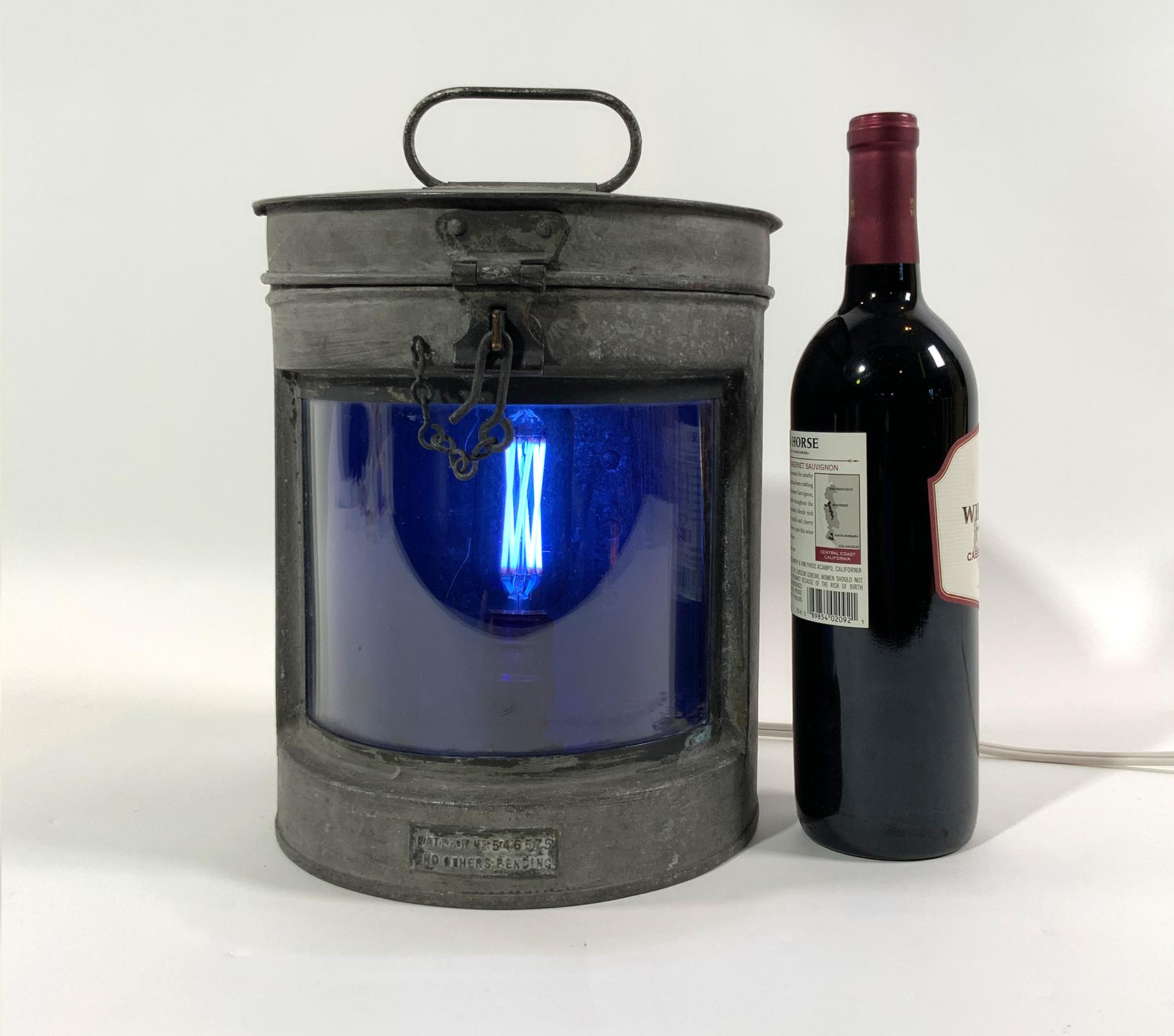 American Ships Lantern with Cobalt Blue Lens For Sale