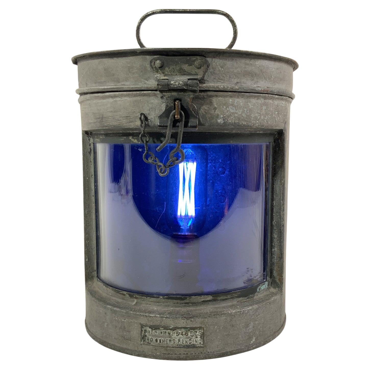 Ships Lantern with Cobalt Blue Lens For Sale