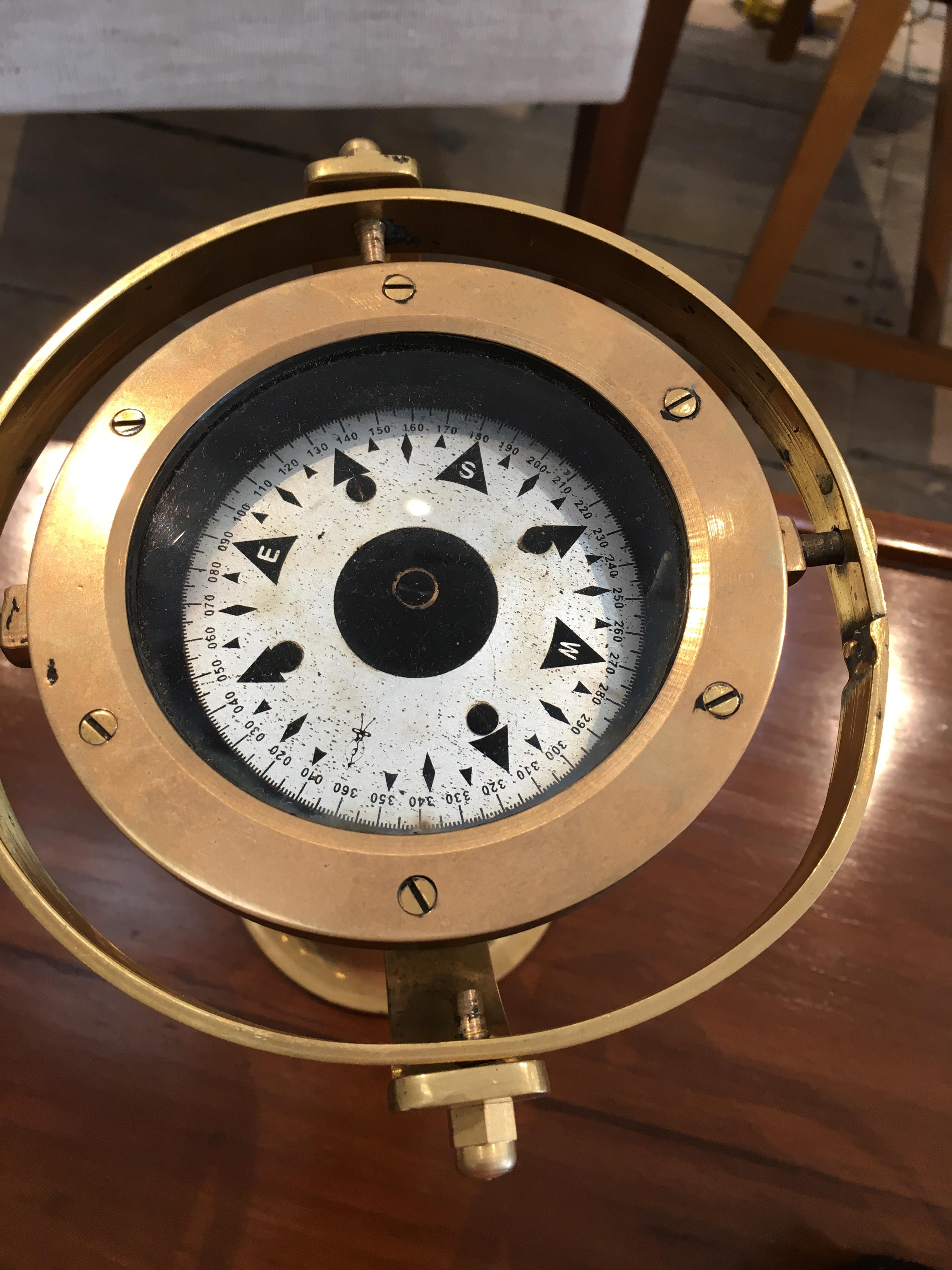 Ship's Lifeboat Brass Compass on Custom Stand In Good Condition In Nantucket, MA