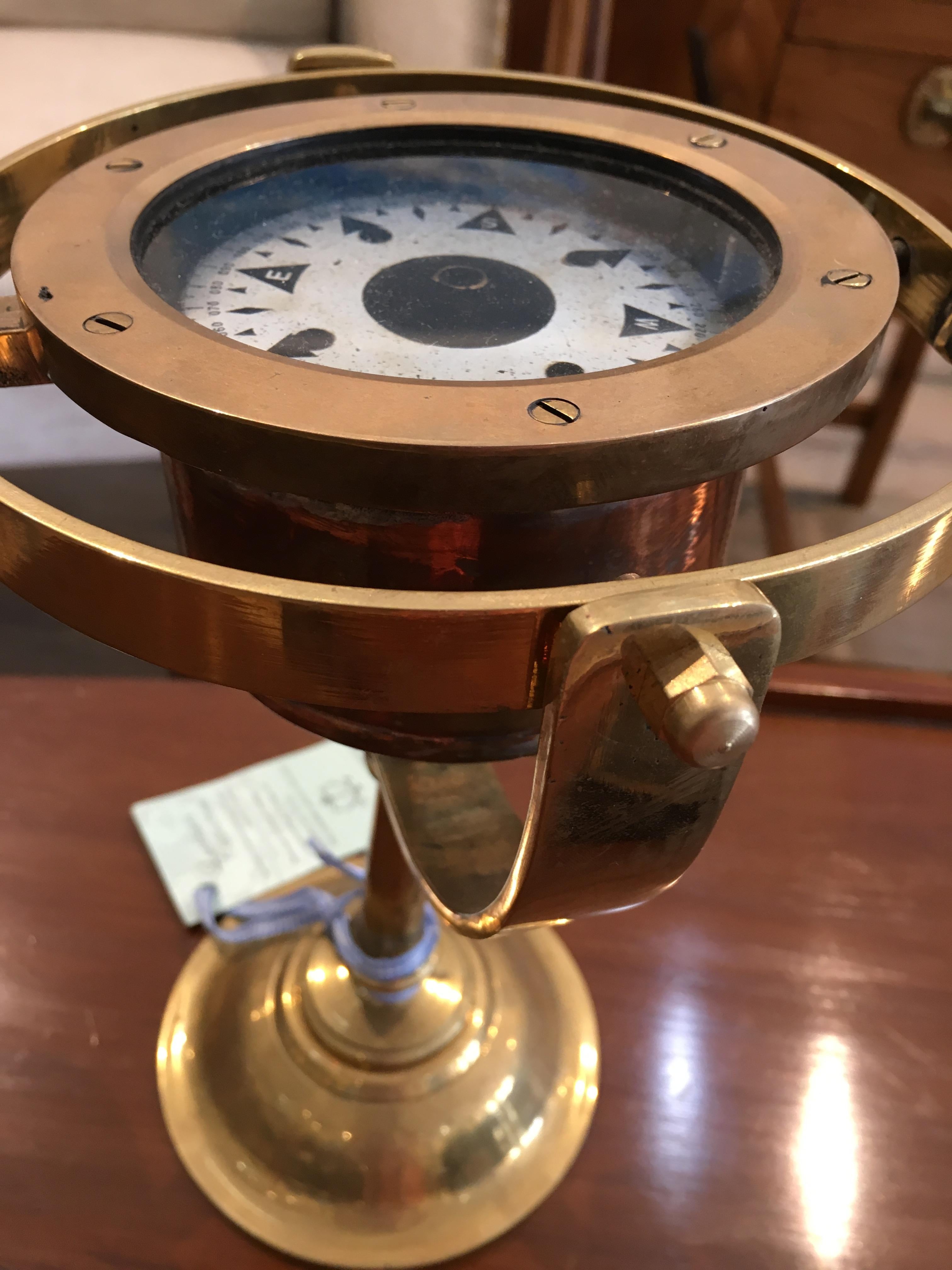 20th Century Ship's Lifeboat Brass Compass on Custom Stand