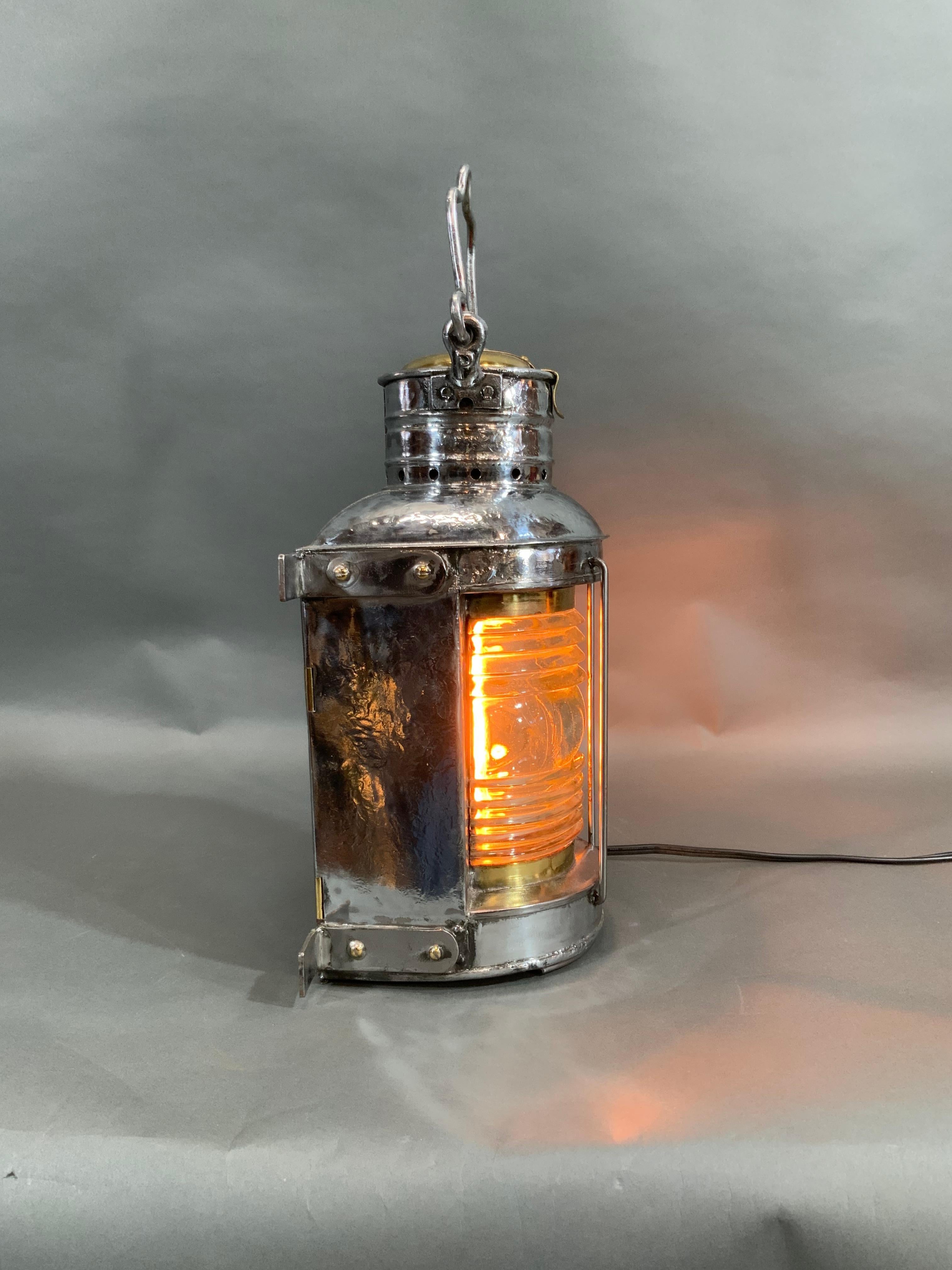 Mid-20th Century Ships Masthead Lantern with Polished Steel Case by National Marine For Sale
