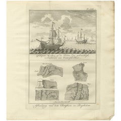 Barcos en el Mar Rojo y la Roca de Refidim - Grabado bíblico holandés c.1776
