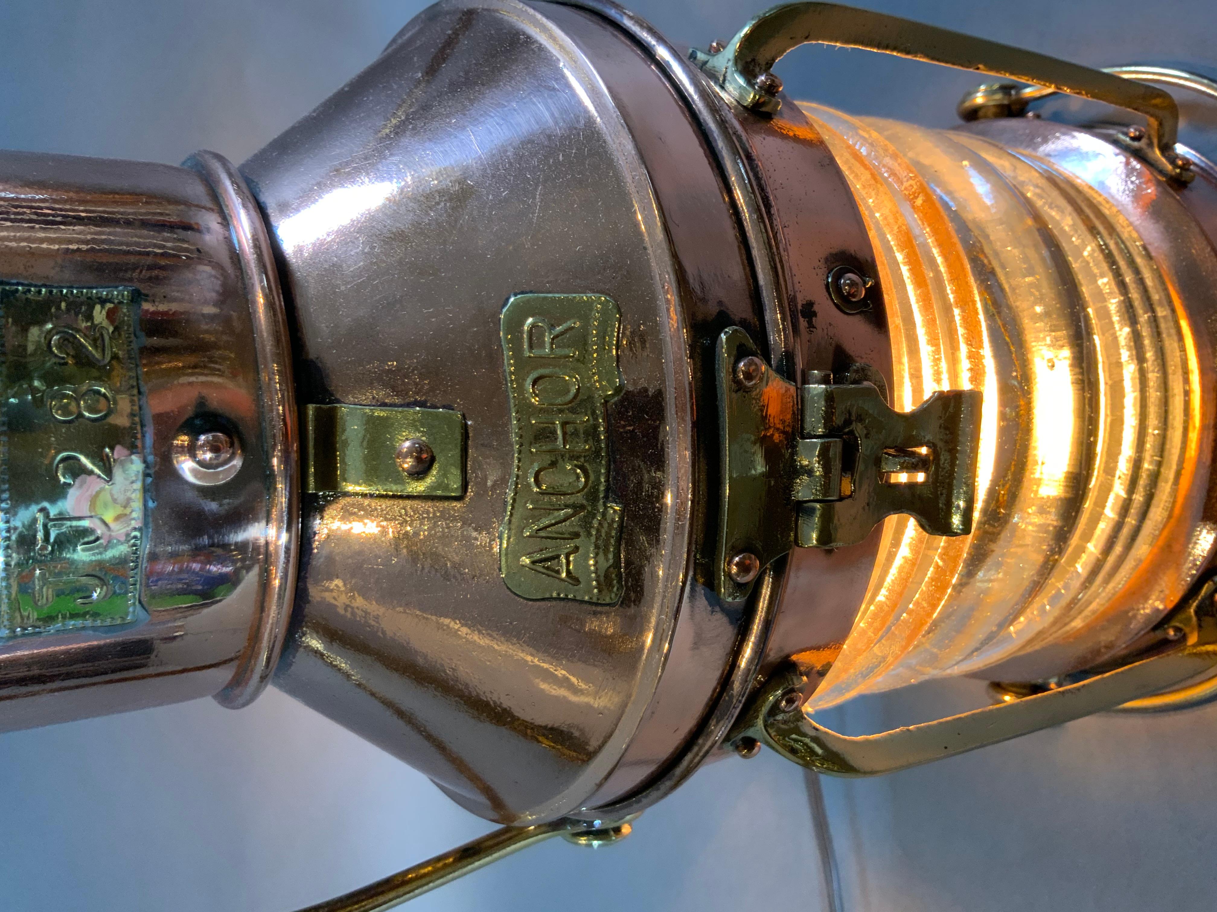 Ships Solid Copper Anchor Lantern, Circa 1920 In Good Condition For Sale In Norwell, MA