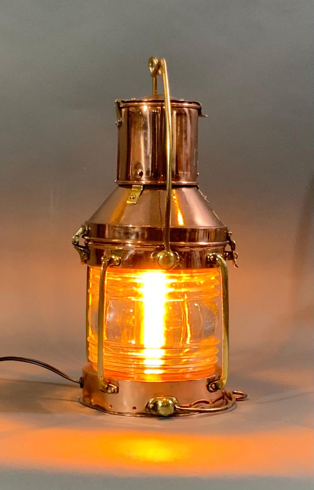 Brass Ships Solid Copper Anchor Lantern, Circa 1920 For Sale