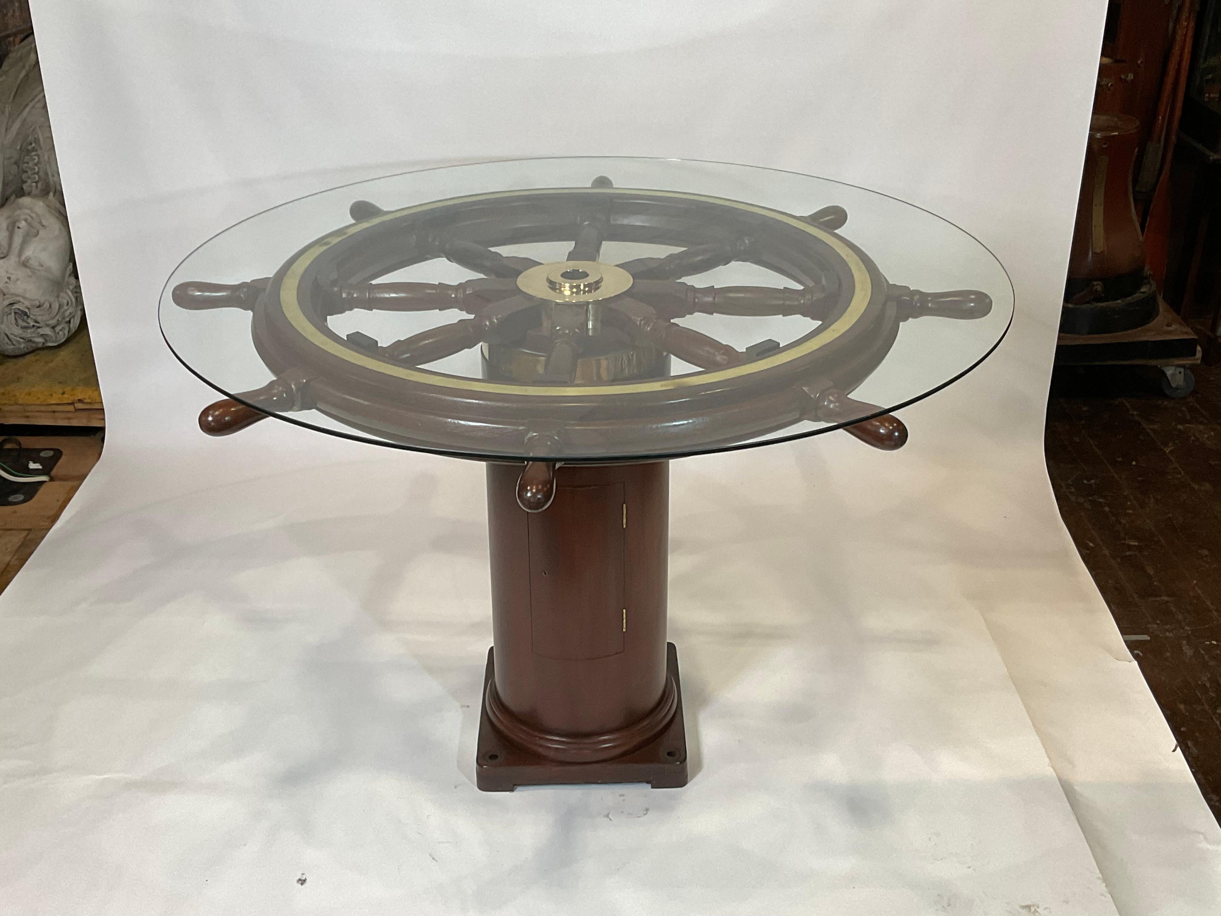 Polished Ships Wheel Bar Height Dining Table For Sale