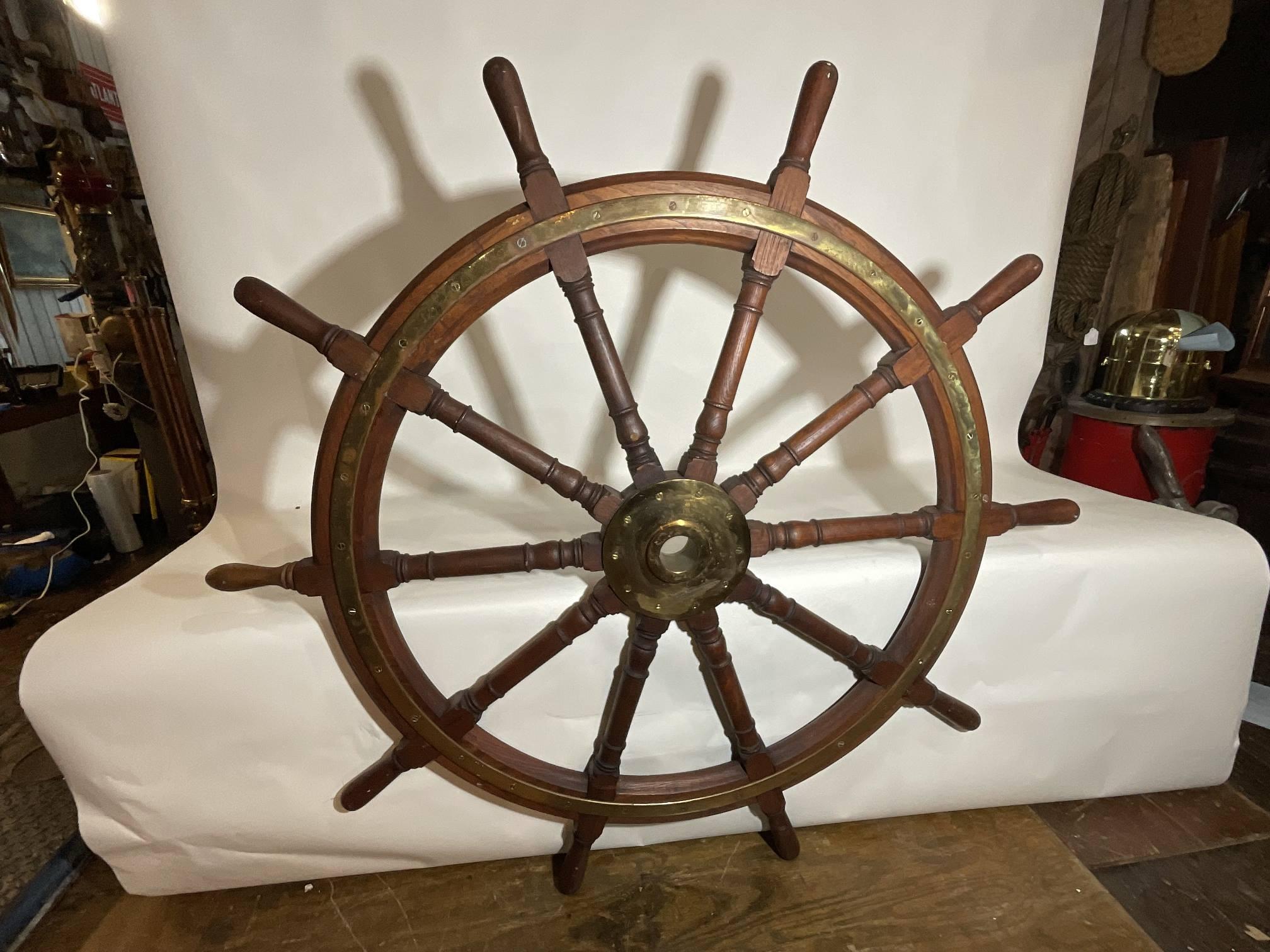Brass Ships Wheel that is Six Feet Round For Sale