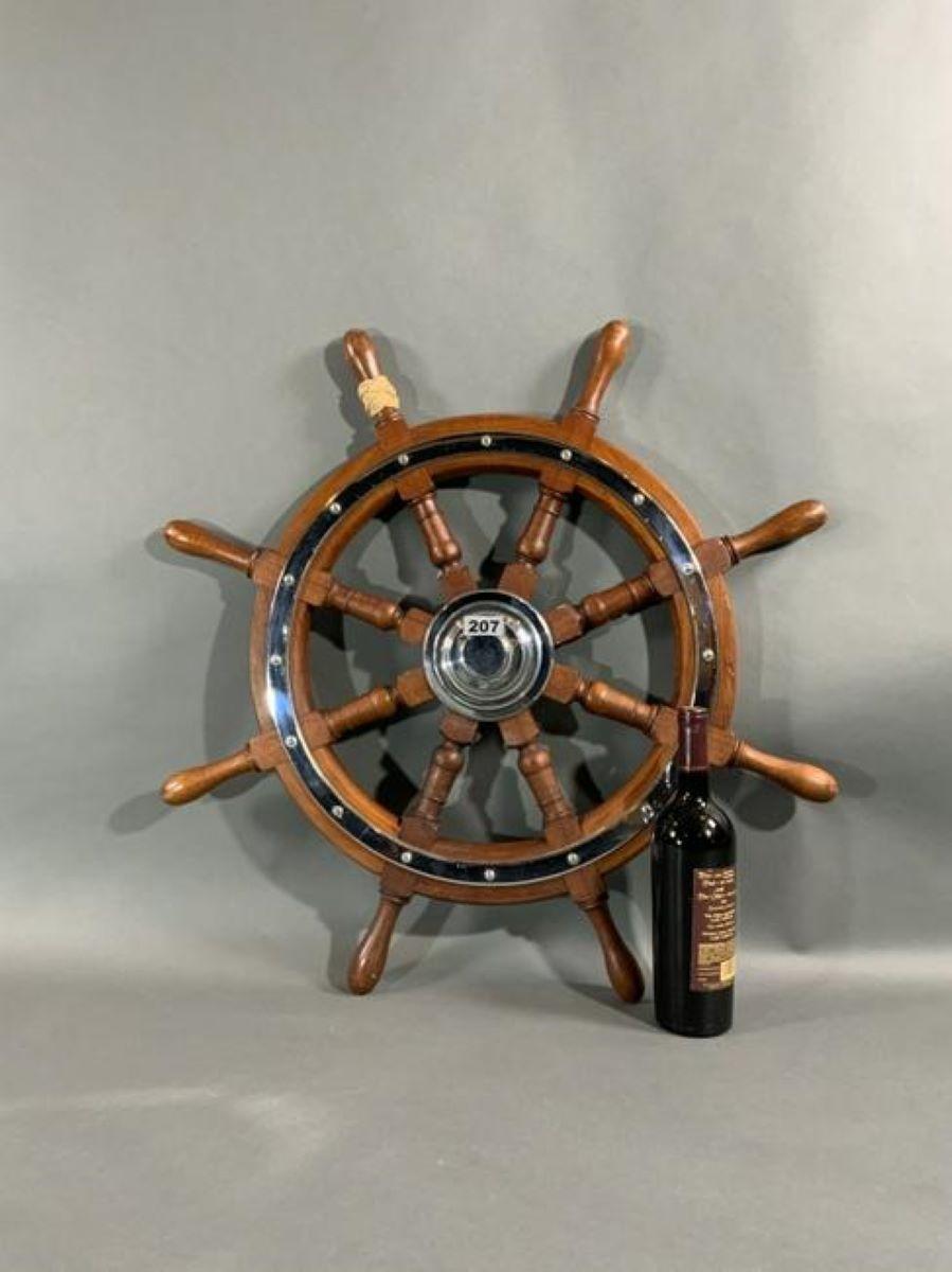 Mid-20th Century Ship's Wheel with Chrome Trim For Sale