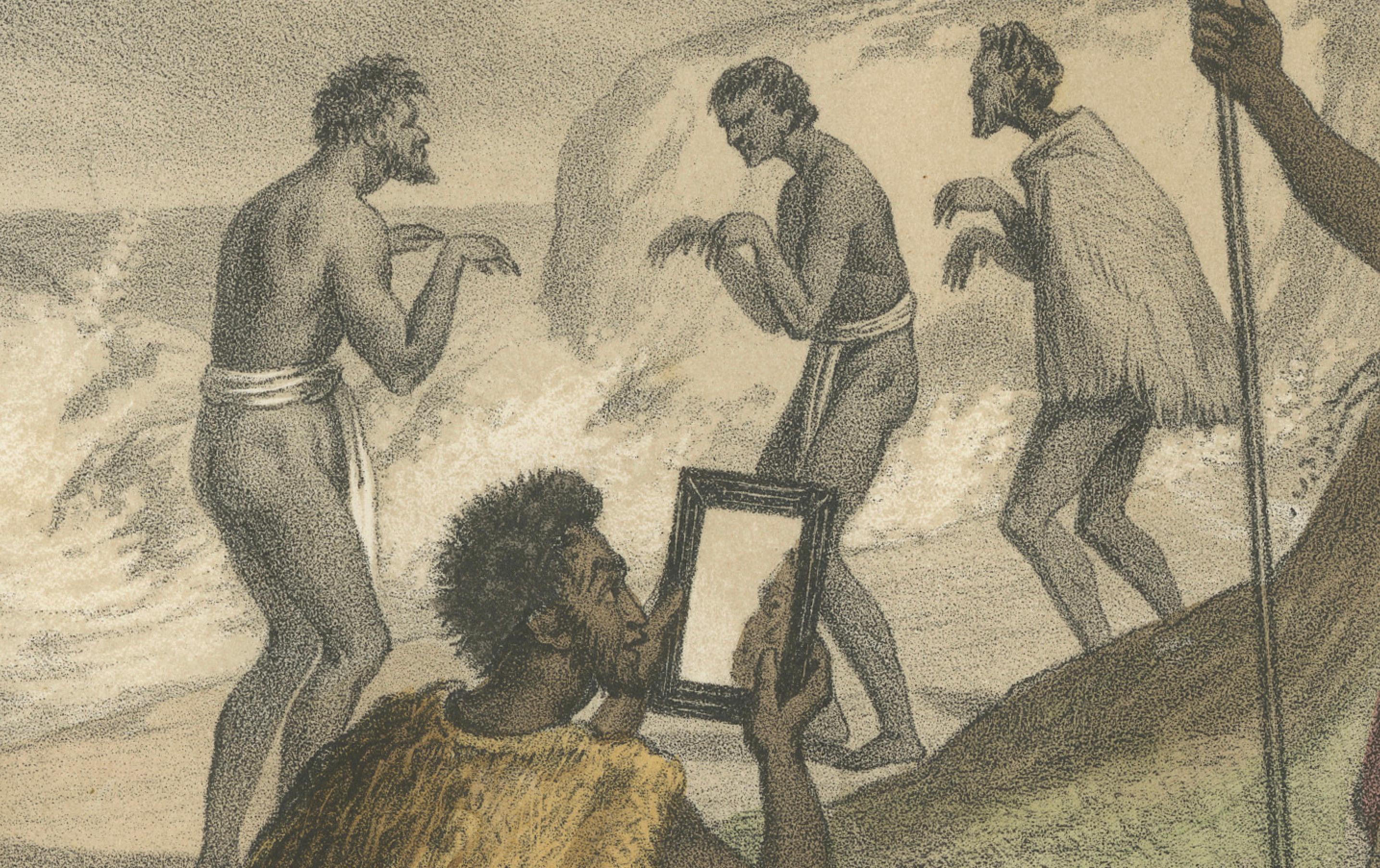 Shipwreck Scene in Melanesia – Islanders Salvaging Wreckage, c.1845