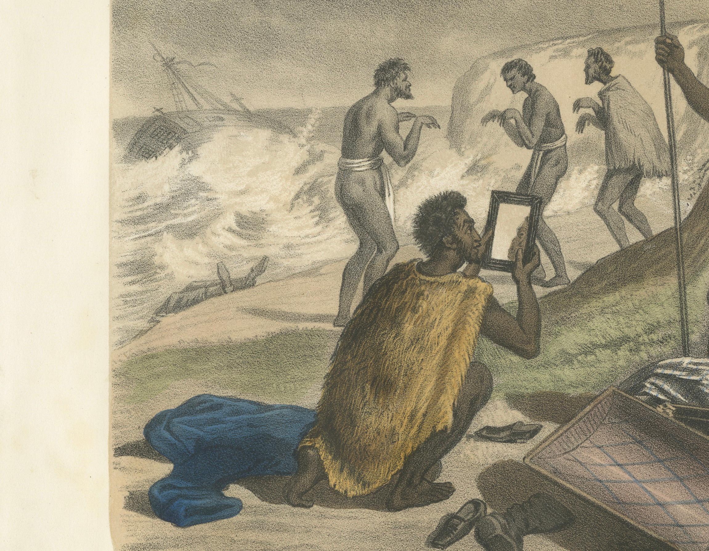 Shipwreck Scene in Melanesia – Islanders Salvaging Wreckage, c.1845