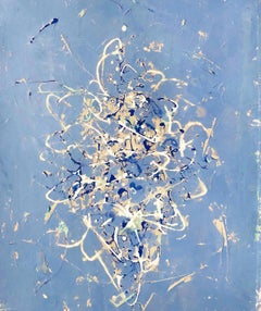 Blue Gestural Abstract Venetian Plaster Painting by Shira Toren - Delft