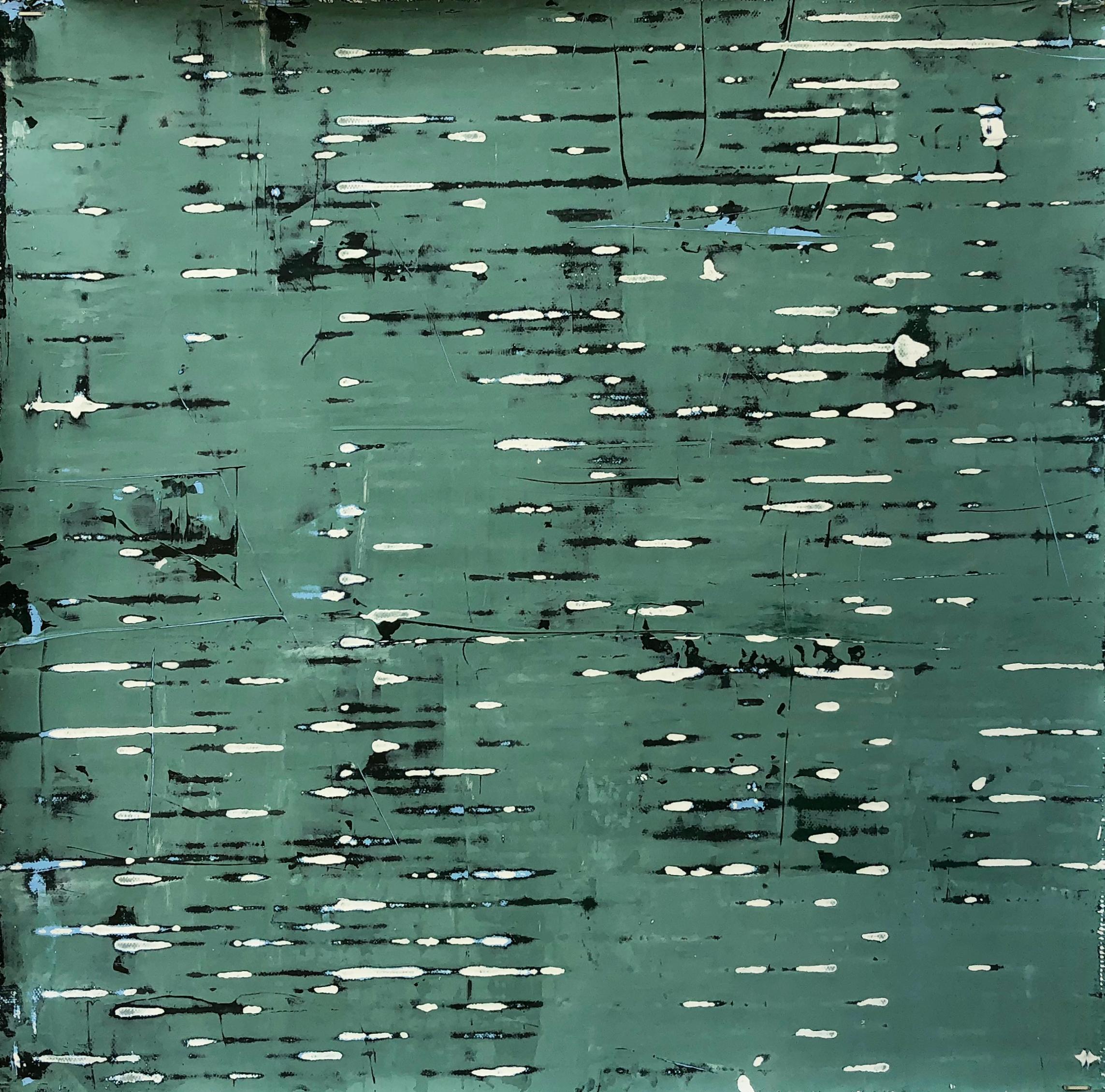 Shira Toren Abstract Painting - Drifting - forest green square venetian plaster modern monochrome painting