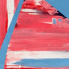 Red & Blue Venetian Plaster Square Abstract Painting by Shira Toren - Parasol 3