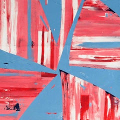Red & Blue Venetian Plaster Square Abstract Painting by Shira Toren - Parasol 3