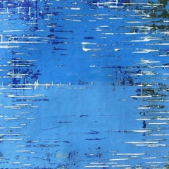 Square Venetian Plaster Modern Minimalist Painting by Shira Toren - Rising Blue