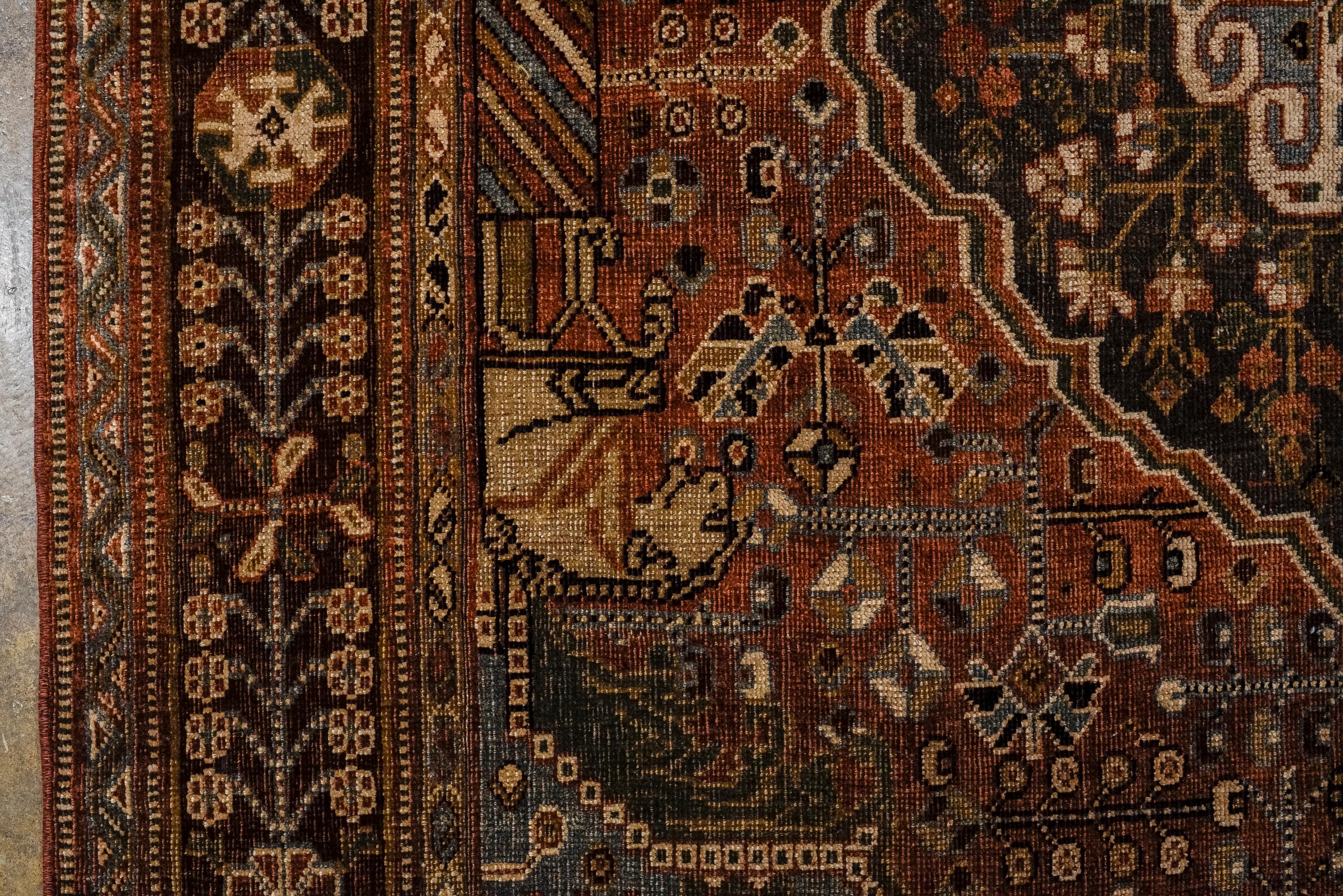 Shiraz Rug with Boteh Medallions, and Red and Blue Coloring In Good Condition For Sale In New York, NY