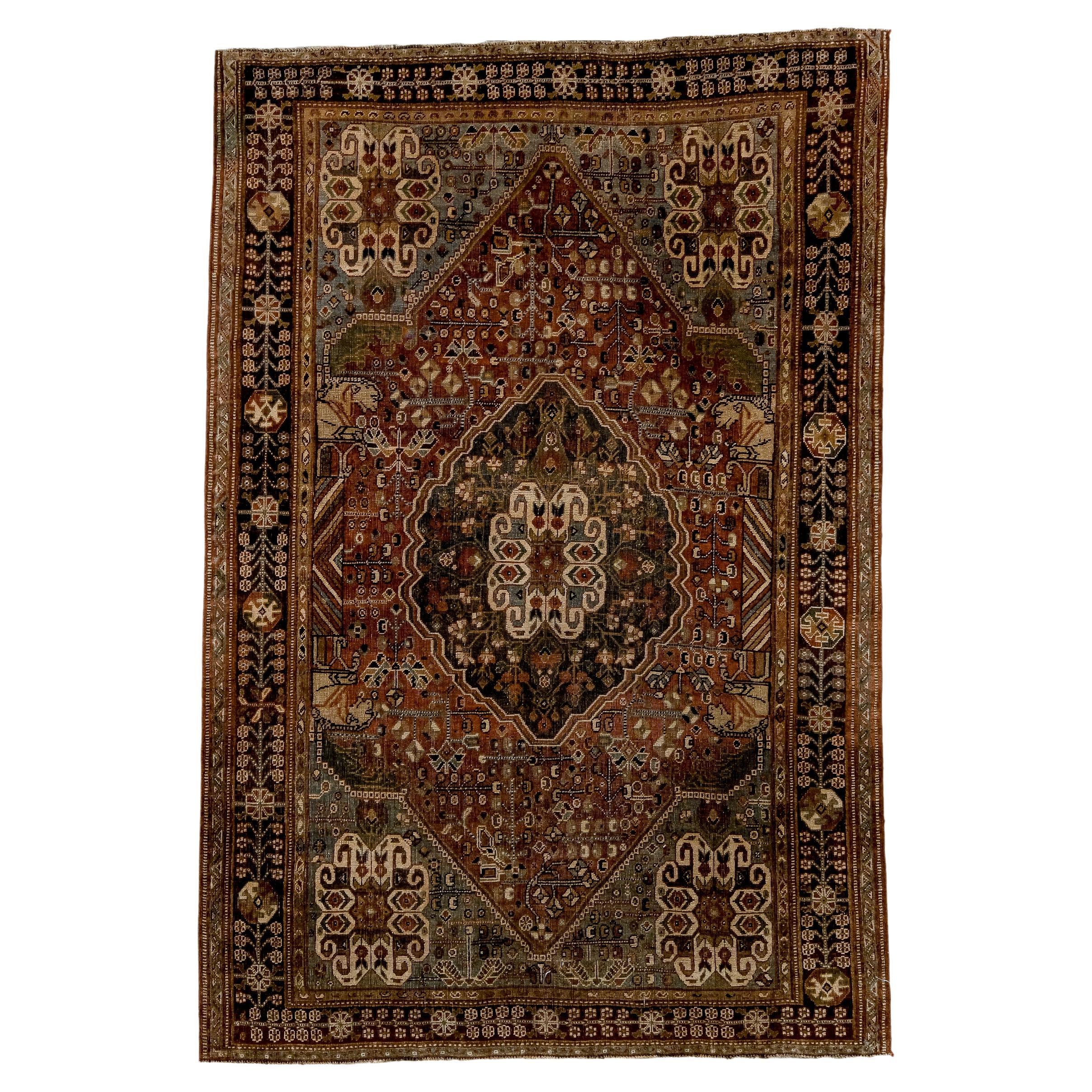 Shiraz Rug with Boteh Medallions, and Red and Blue Coloring For Sale