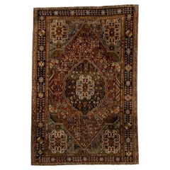 Vintage Shiraz Rug with Boteh Medallions, and Red and Blue Coloring