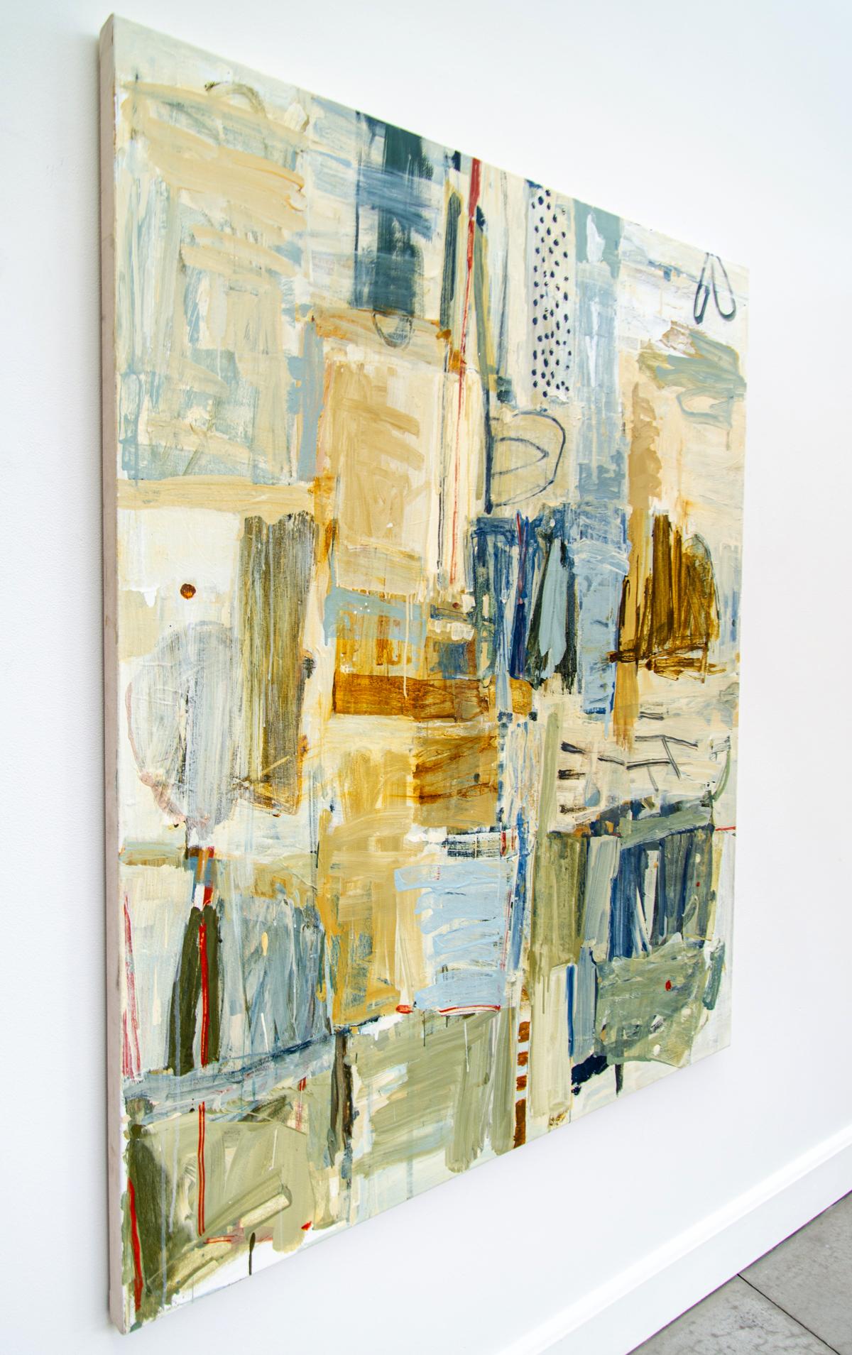 Maqam/Place #4 - Blau, Weiß, Braun, Collage, Abstrakt, Acryl auf Leinwand (Zeitgenössisch), Painting, von Shireen Kamran