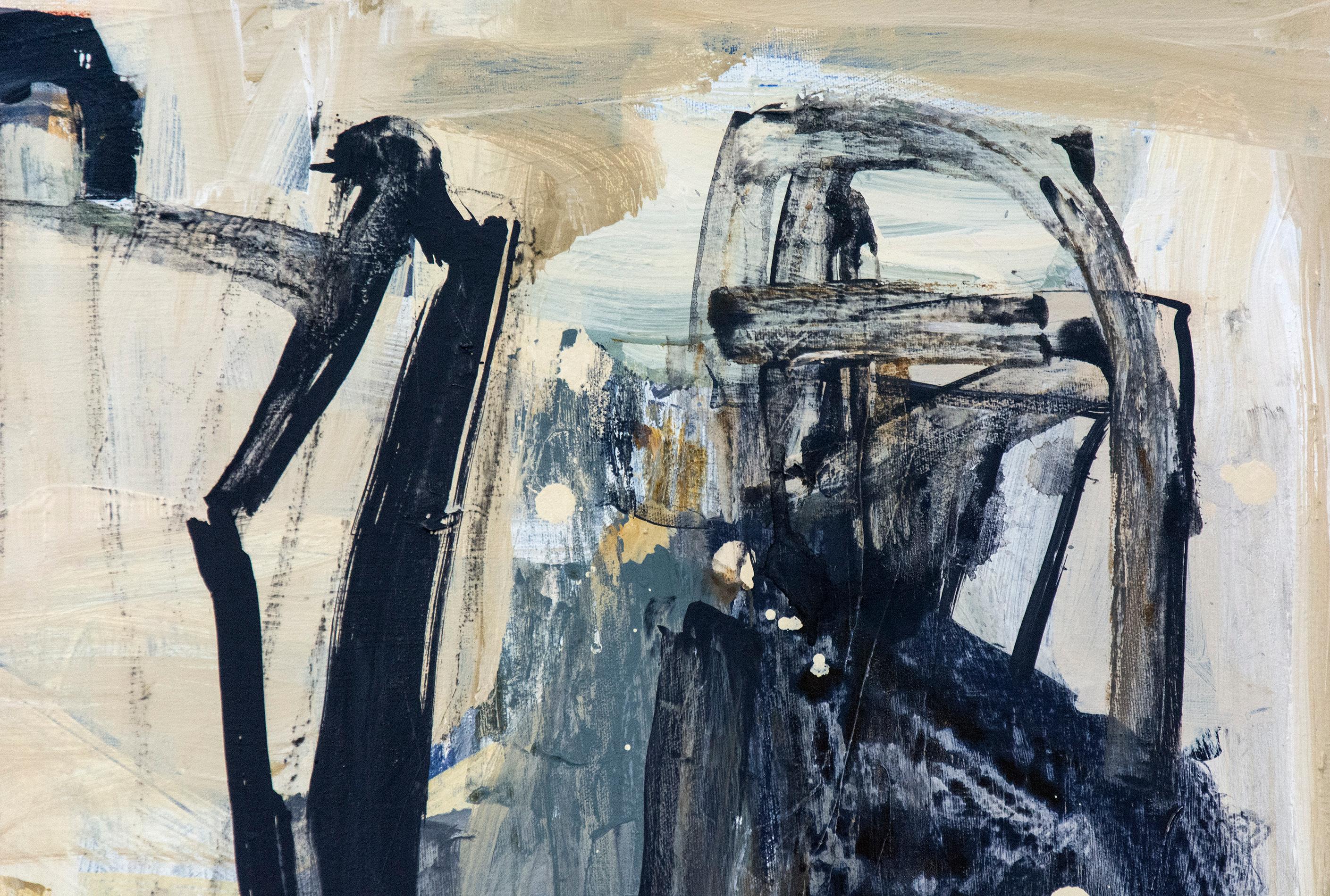 Soul Matters No 26 - blocs de collage en caoutchouc pâle, gris tourterelle et blanc - Beige Abstract Painting par Shireen Kamran