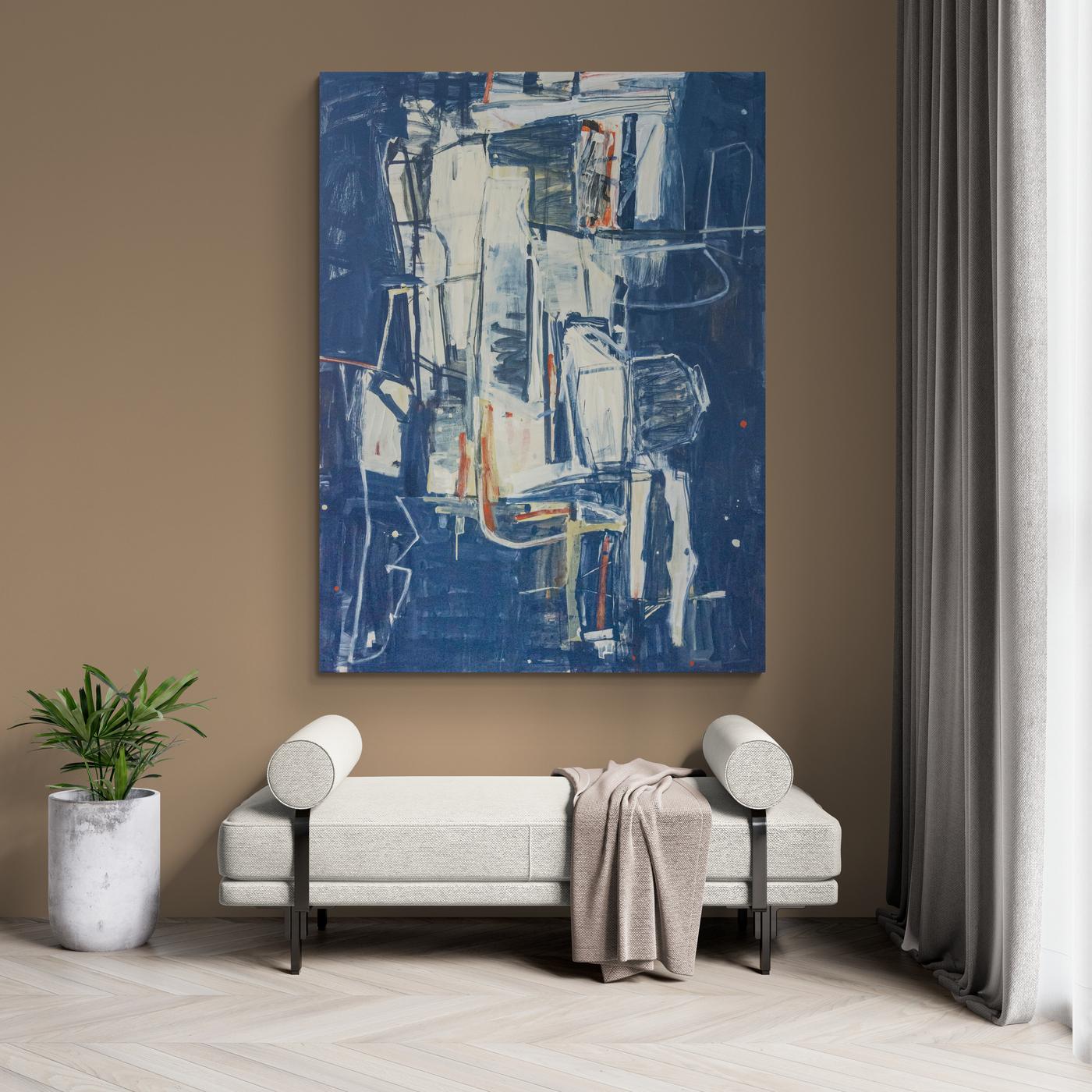 The Sum of All Parts No 23 - dynamic, blue, white, abstract acrylic on canvas For Sale 4