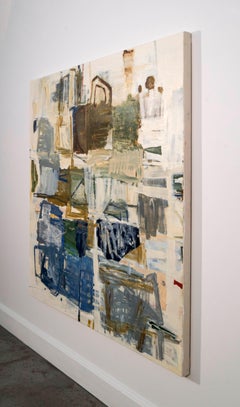 Wanderings/Suluk #59 - blue, white, brown, collage, abstract, acrylic on canvas