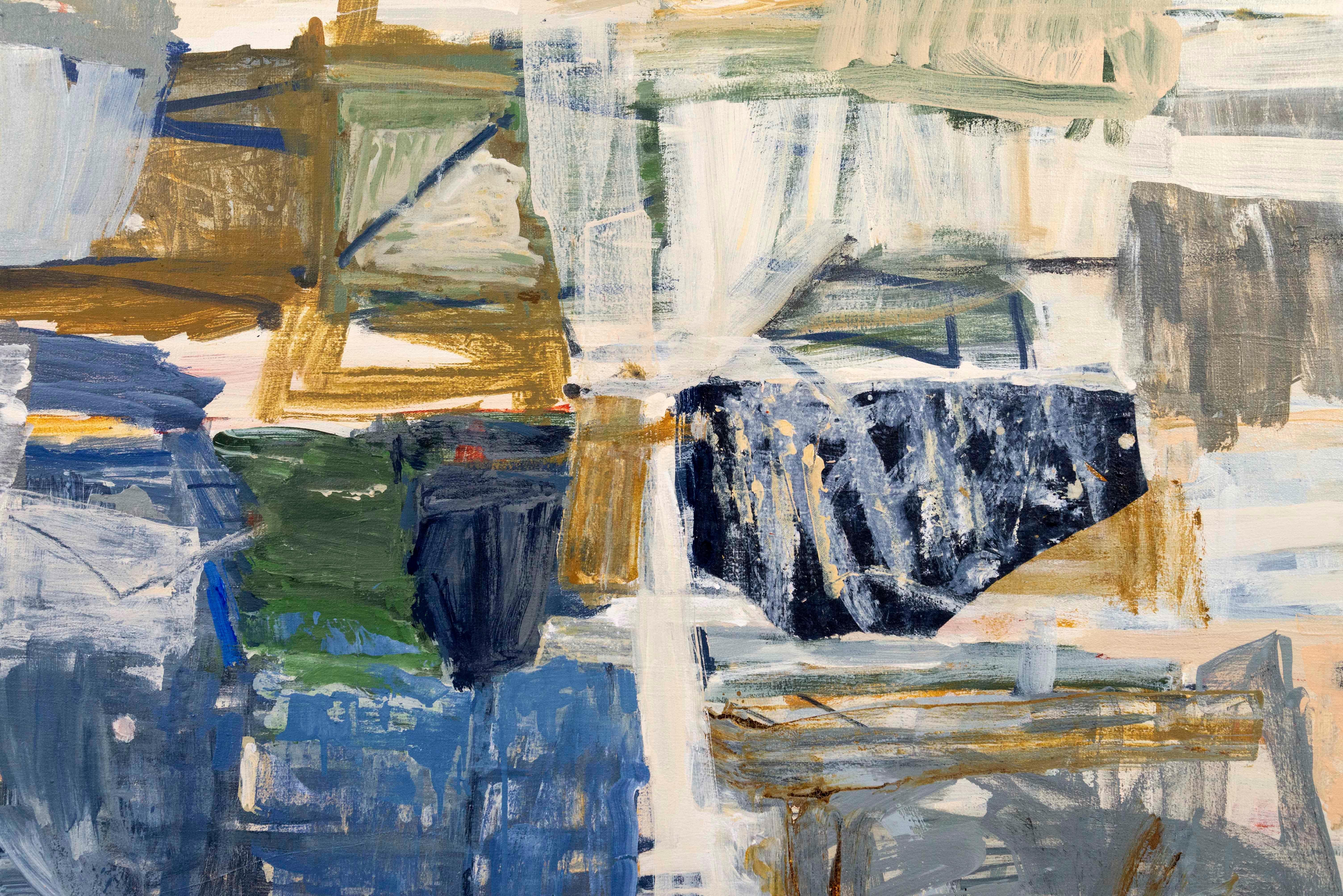 Wanderings/Suluk #59 - azul, blanco, marrón, collage, abstracto, acrílico sobre lienzo en venta 4