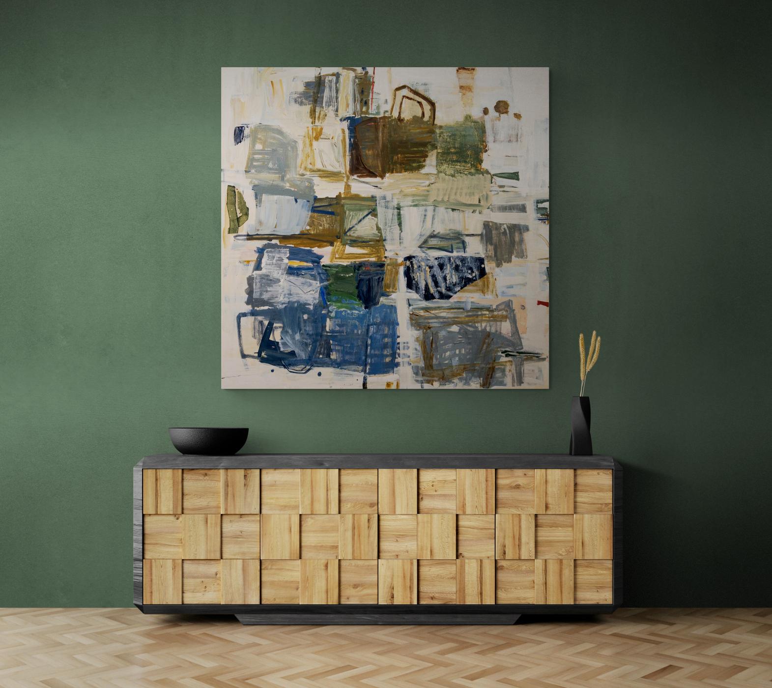 Wanderings/Suluk #59 - azul, blanco, marrón, collage, abstracto, acrílico sobre lienzo en venta 5