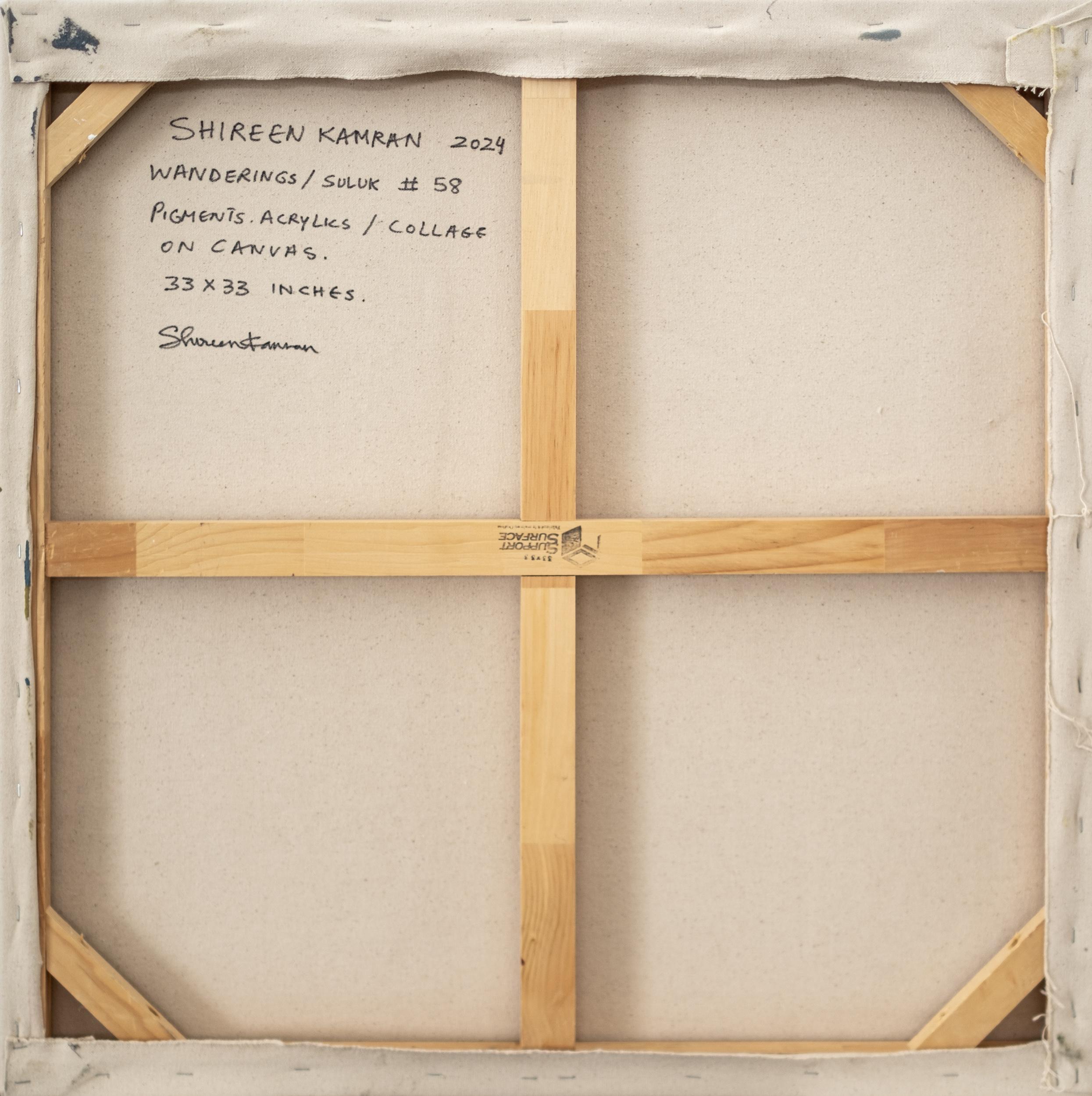 Wanderings/Suluk No 58 - pittura, astratto, gestuale, acrilico, pigmento, collage - Painting di Shireen Kamran