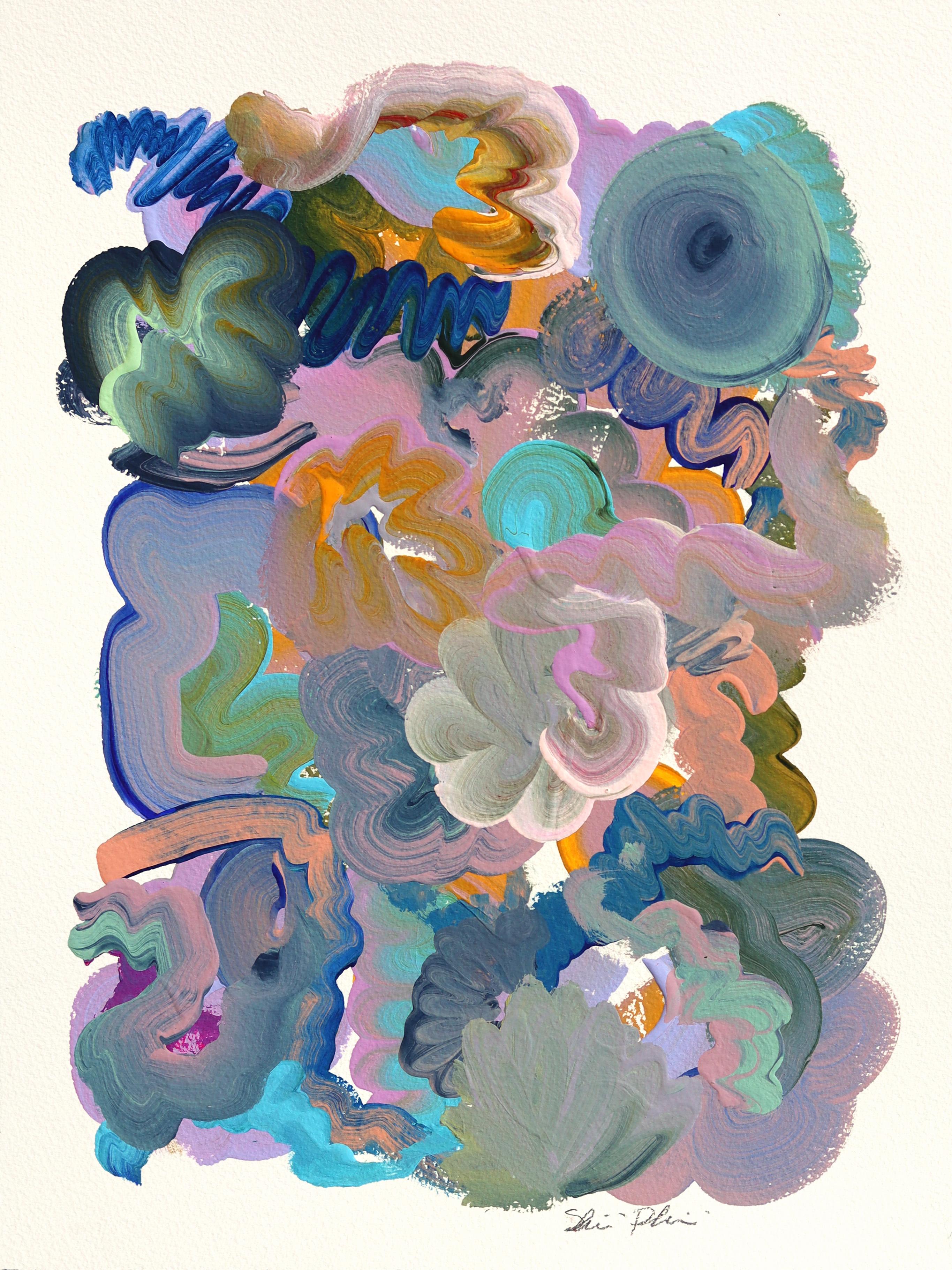 3.16 #10 - Original Muted Colorful Abstract Impasto Acrylic Painting on Paper - Mixed Media Art by Shiri Phillips