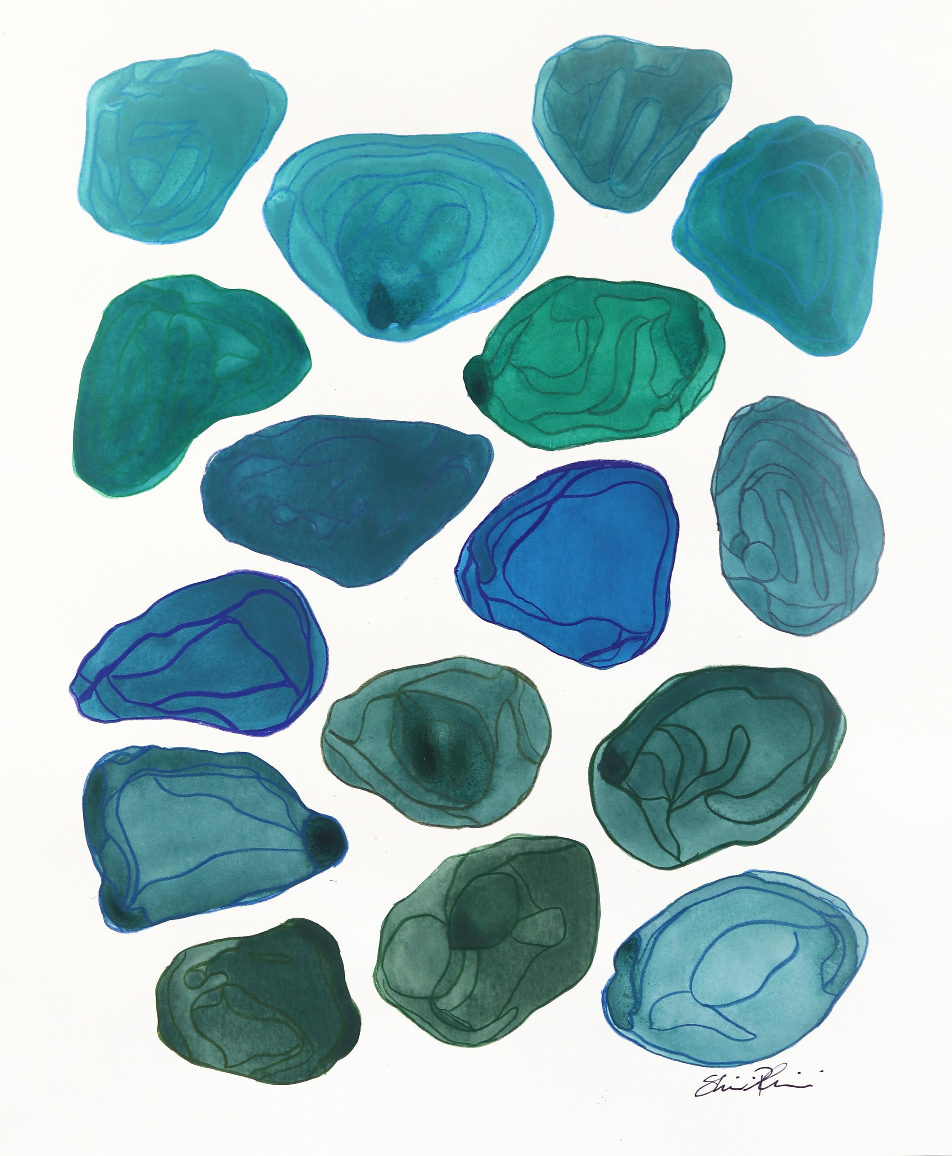 Abstract Painting de Shiri Phillips - 7.10.24 #2 - Pintura minimalista en acuarela esmeralda tono joya