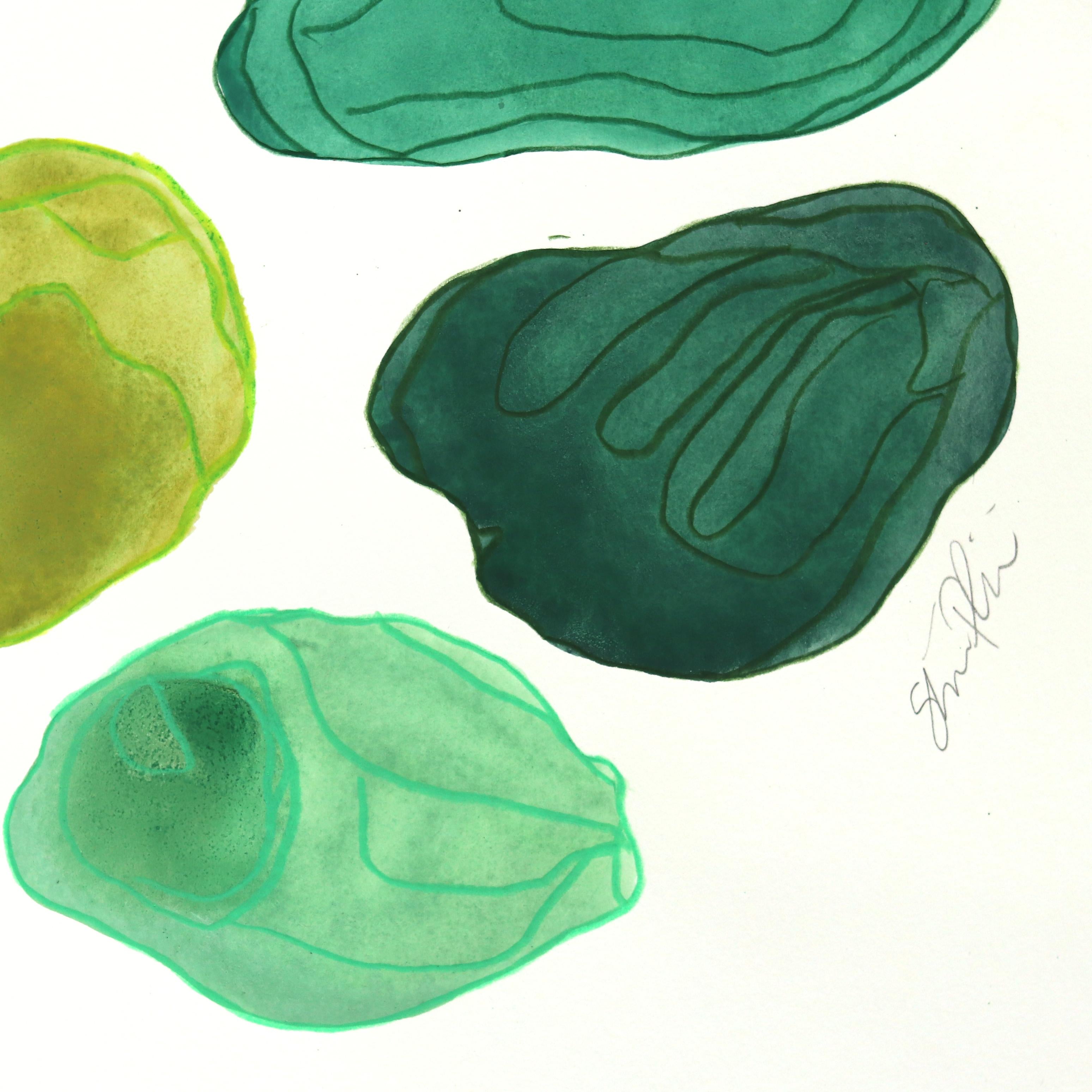 7.10.24 #22 - Pintura minimalista en acuarela con peridoto esmeralda en tono joya - Painting de Shiri Phillips