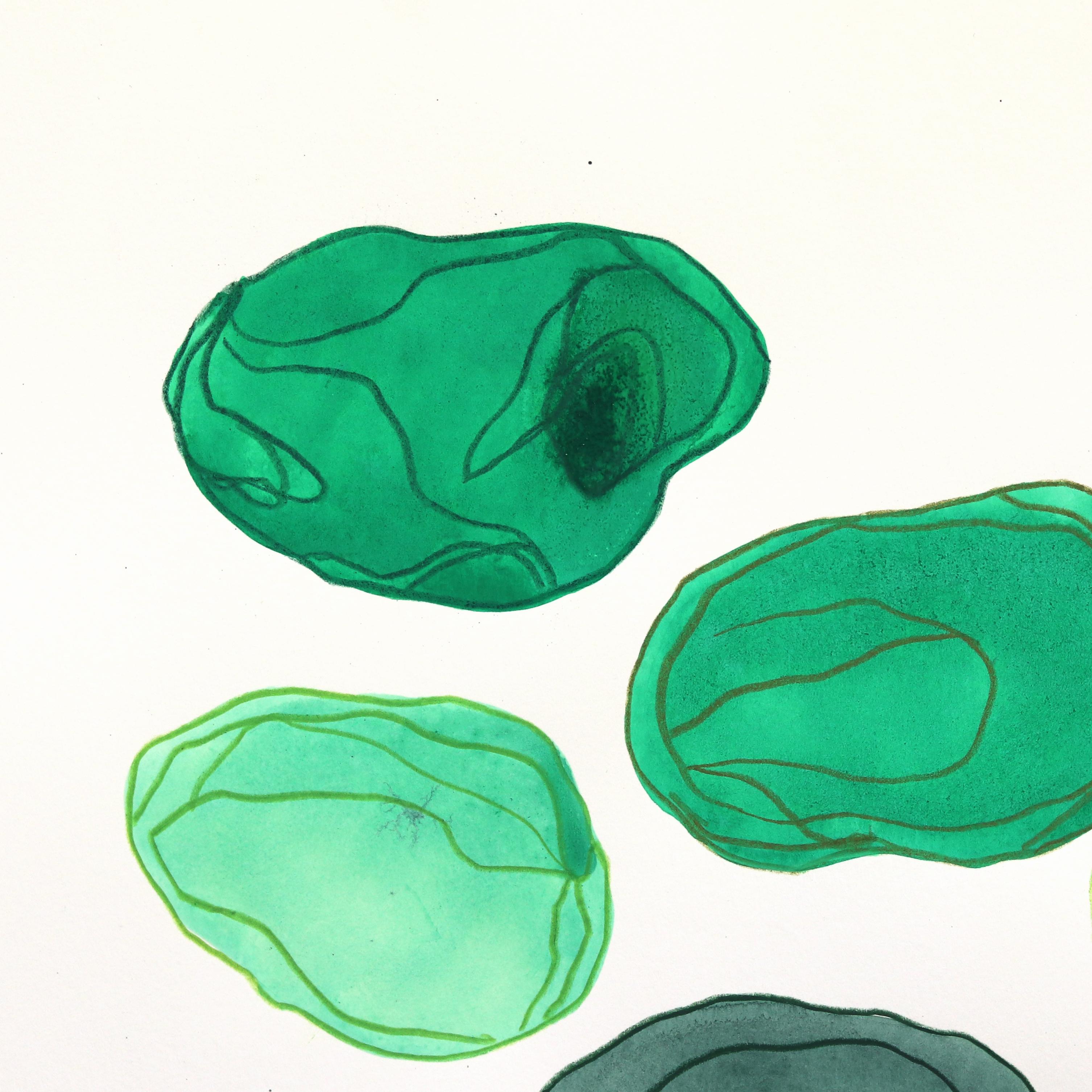 7.10.24 #22 - Pintura minimalista en acuarela con peridoto esmeralda en tono joya - Painting Abstracto de Shiri Phillips