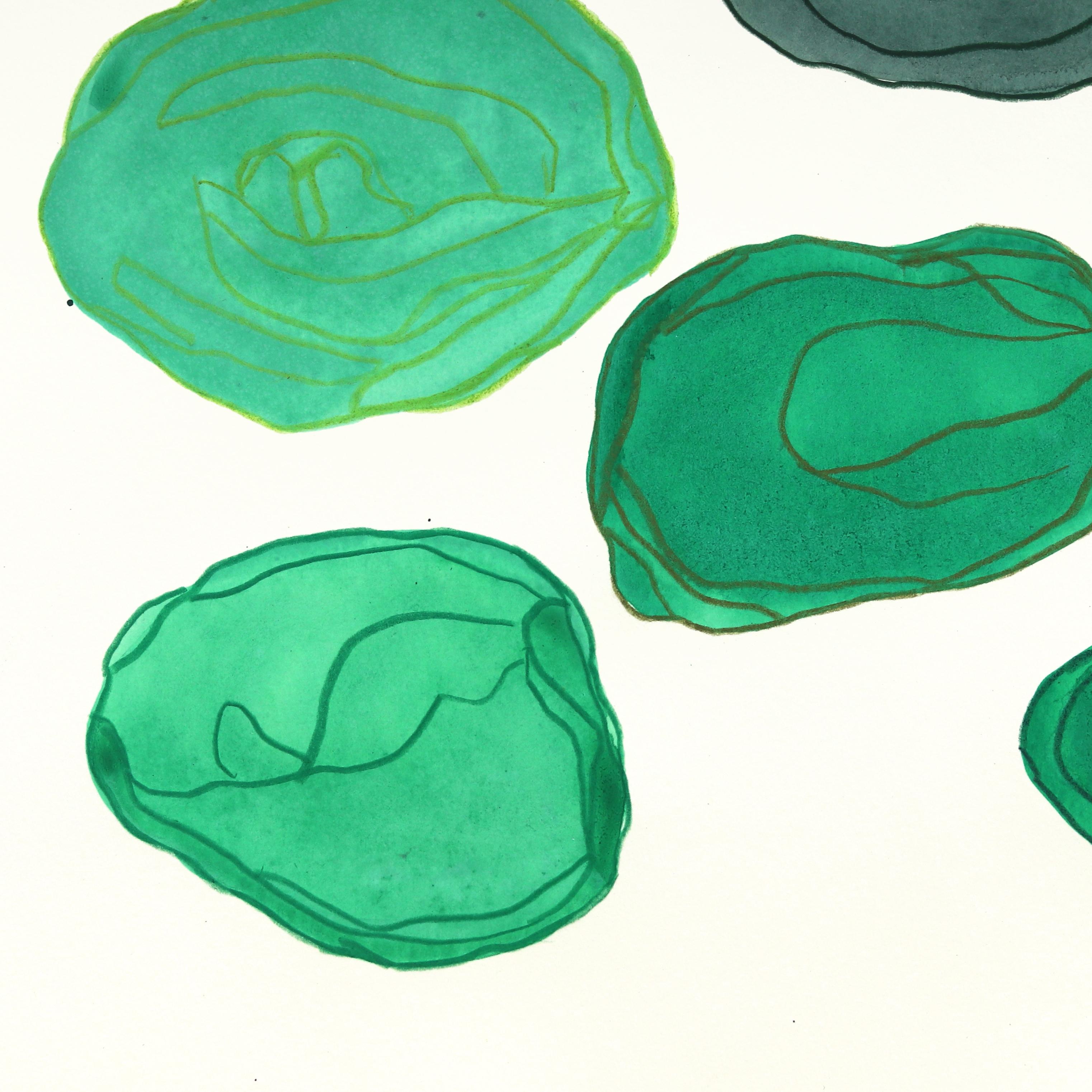 7.10.24 #22 - Pintura minimalista en acuarela con peridoto esmeralda en tono joya - Abstract Painting Gris de Shiri Phillips