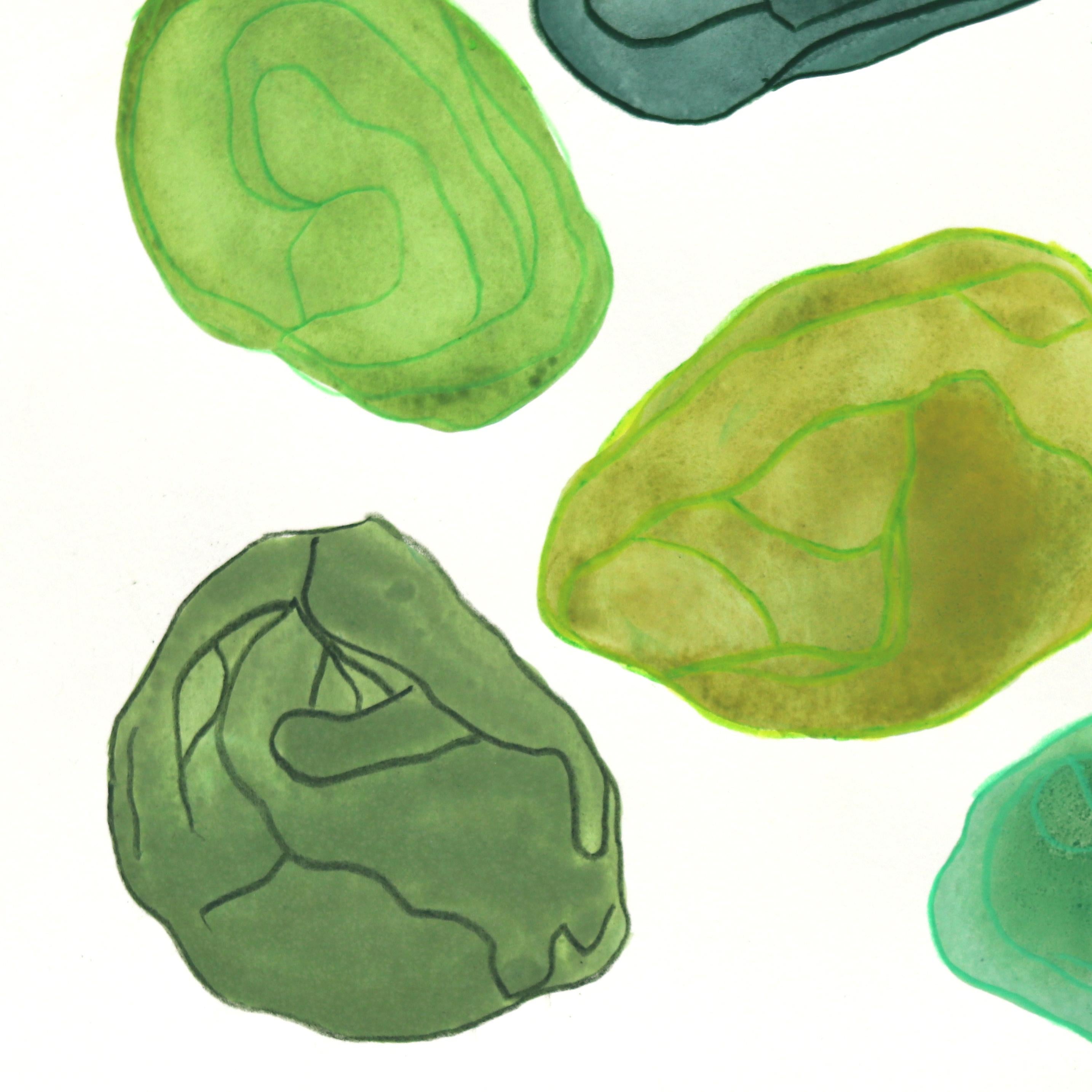 Delicadas pinceladas y tonos naturales dan forma a las obras de acuarela, tinta y lápiz de color de Shiri Phillips, mostrando su exploración del minimalismo y las formas orgánicas. Apartándose de su habitual técnica de empaste, Phillips capta aquí