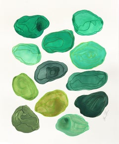7.10.24 #22 - Pittura minimalista ad acquerello con smeraldo e peridoto dai toni Jewell