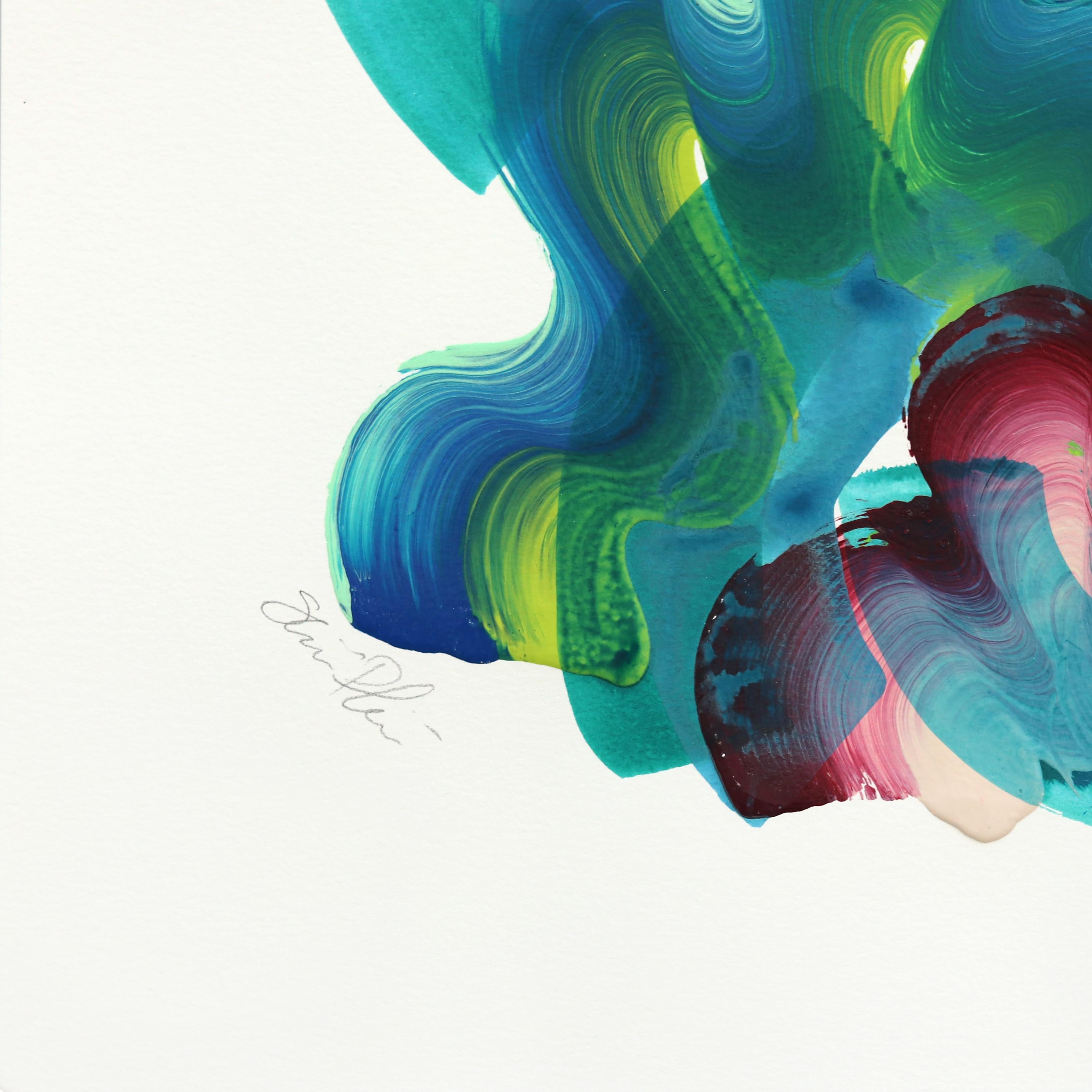 7.10.24 #24 - Pintura abstracta de colores en tonos fríos sobre papel en venta 1