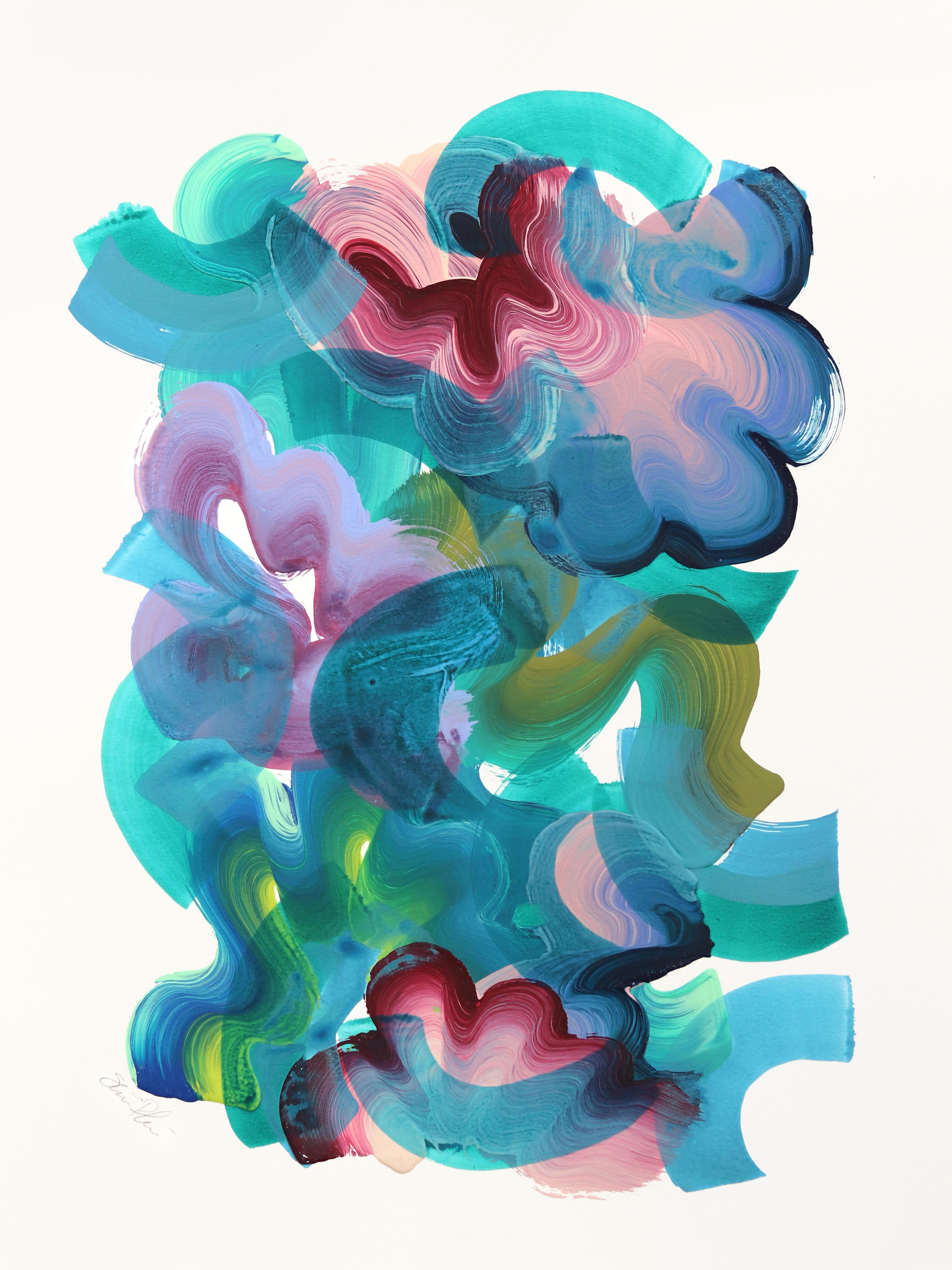 7.10.24 #24 - Pintura abstracta de colores en tonos fríos sobre papel - Art de Shiri Phillips