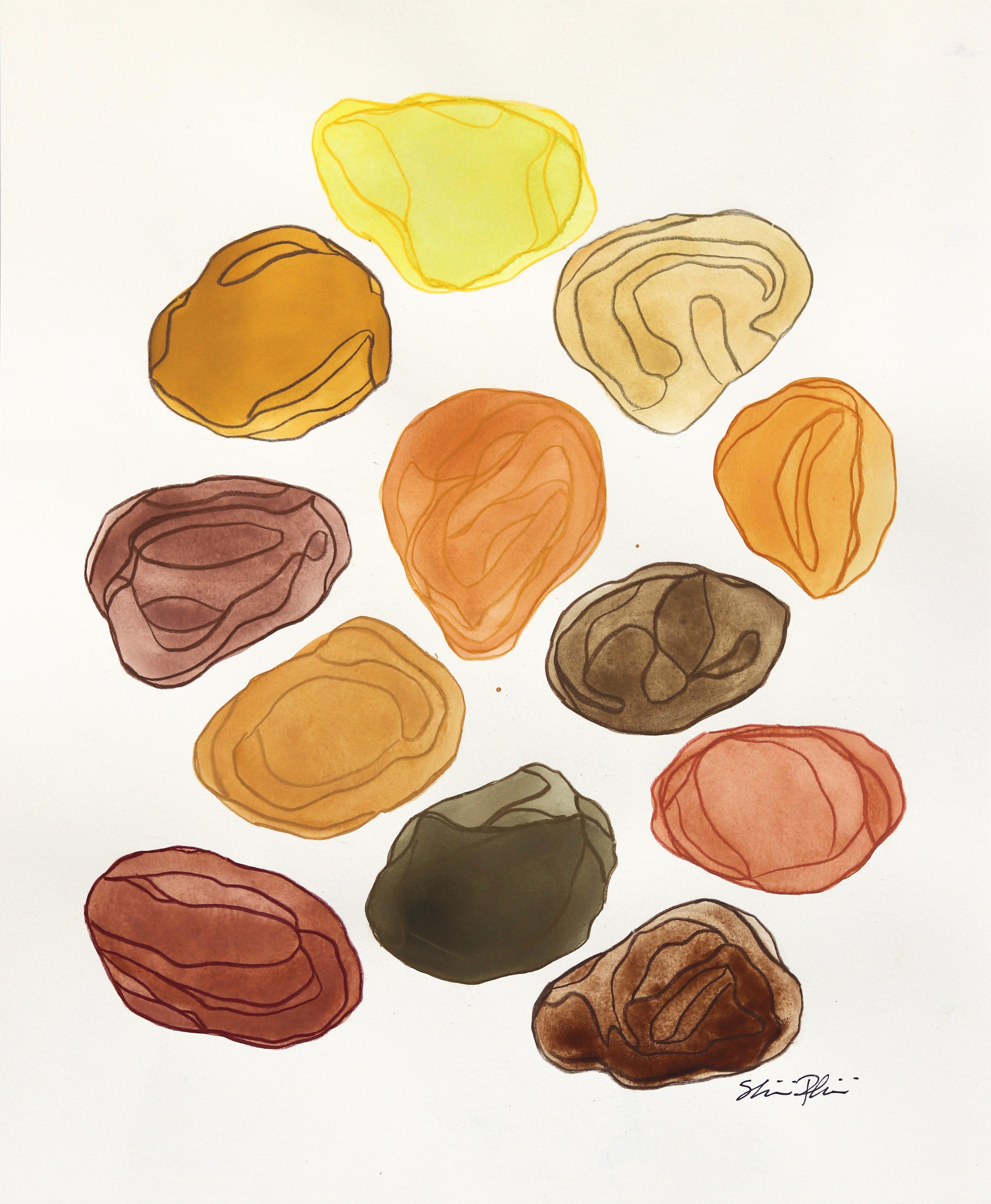 7.10.24 #3 - Original Vibrant Warm Tone Abstract Mixed Media Kunstwerk auf Papier – Mixed Media Art von Shiri Phillips