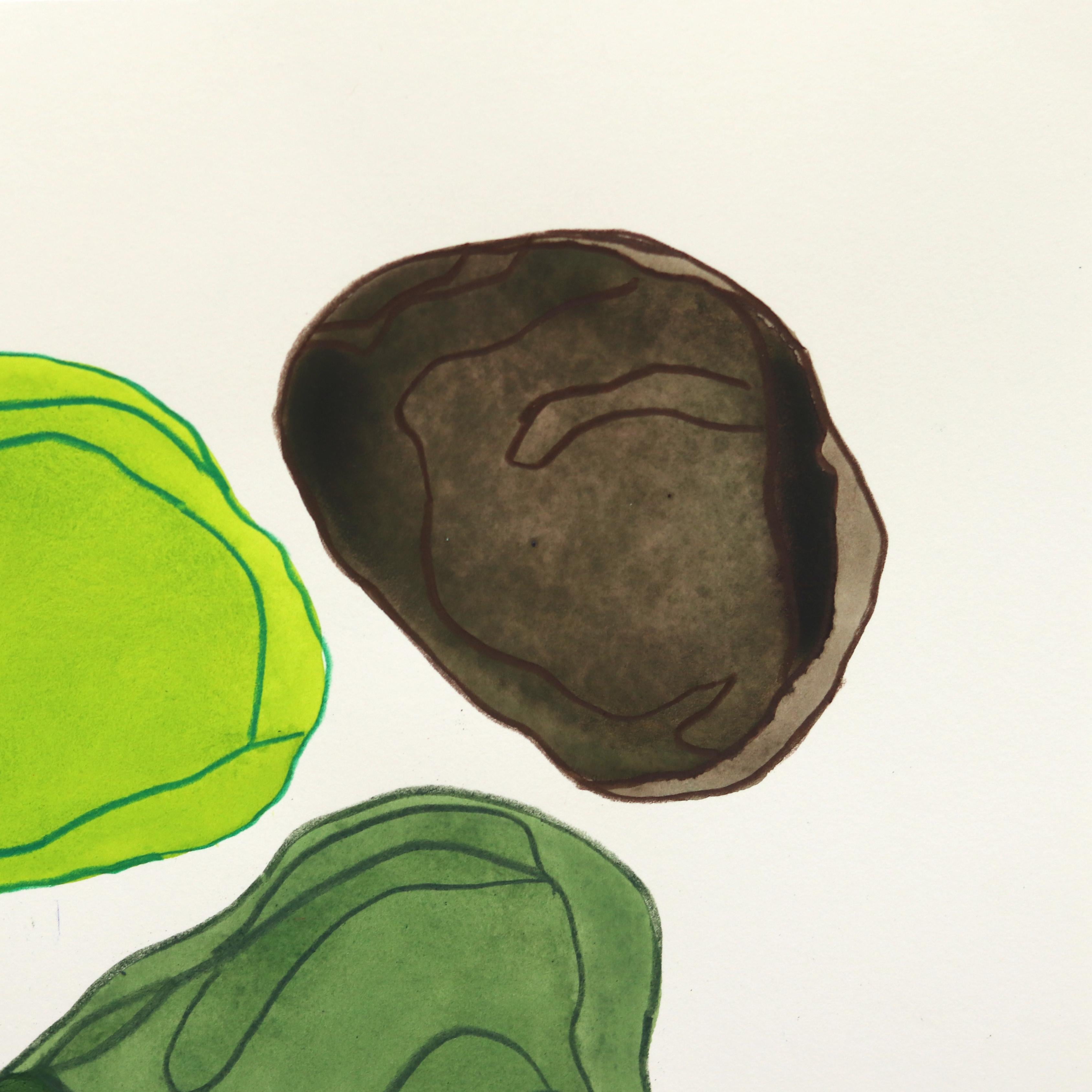 7.10.24 #4 - Original Blue and Green Abstract Mixed Media Artwork on Paper - Gray Abstract Painting by Shiri Phillips